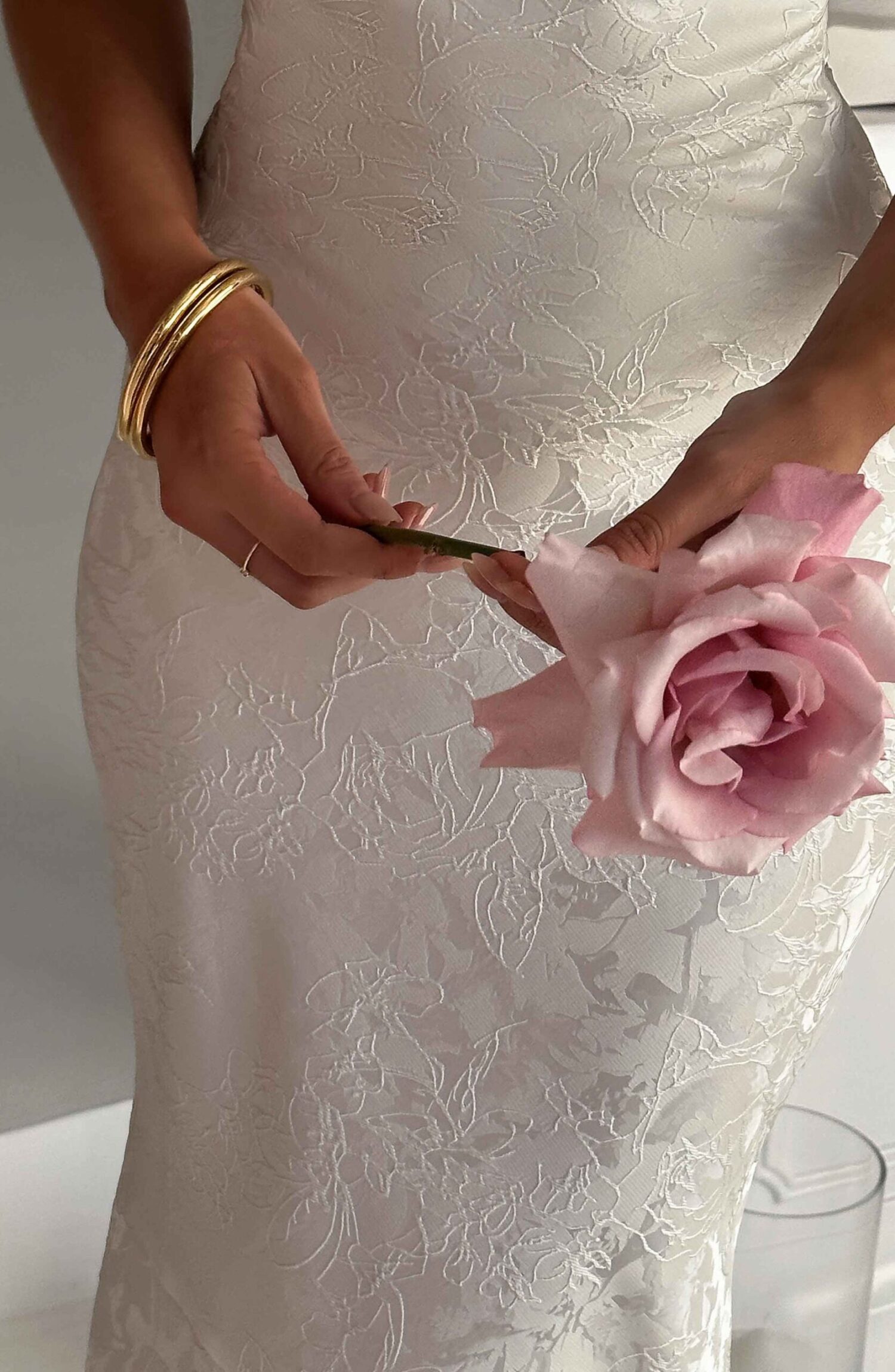 Ivory Floral Jacquard Maxi Dress with Tie Straps & Cowl Neck - Image 3