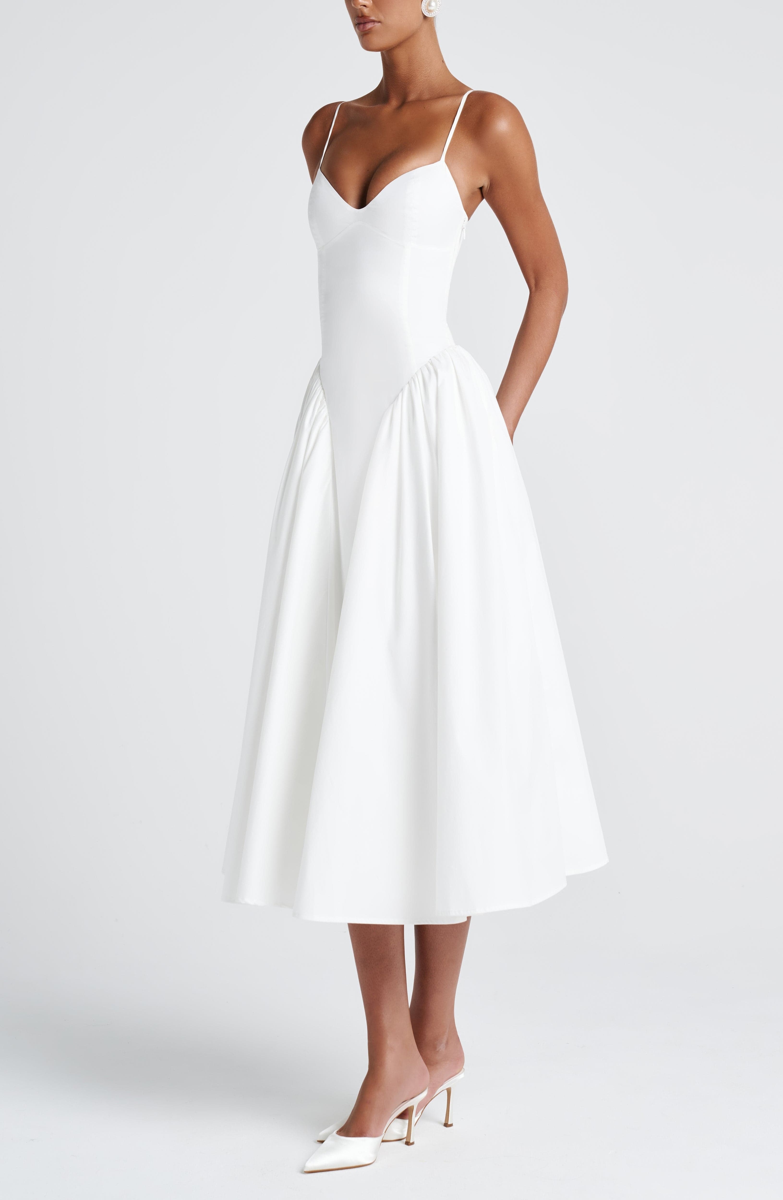 Ivory Sweetheart Lace-Up Midi Dress with Godet Panels - Image 10