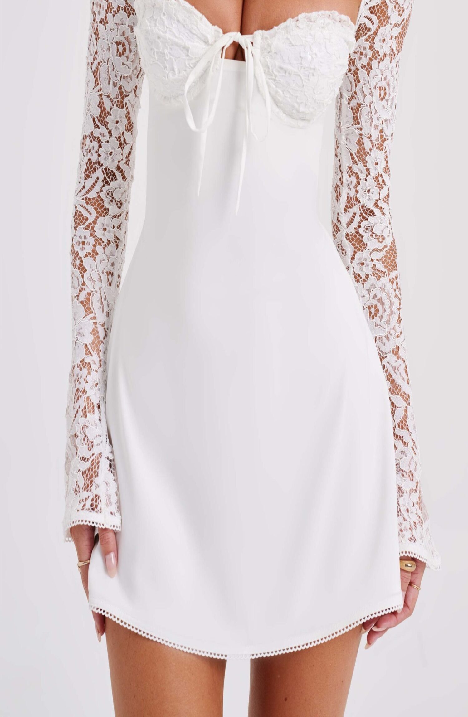 Jacinta Ivory Floral Lace Mini Dress with Flared Sleeves - Image 7