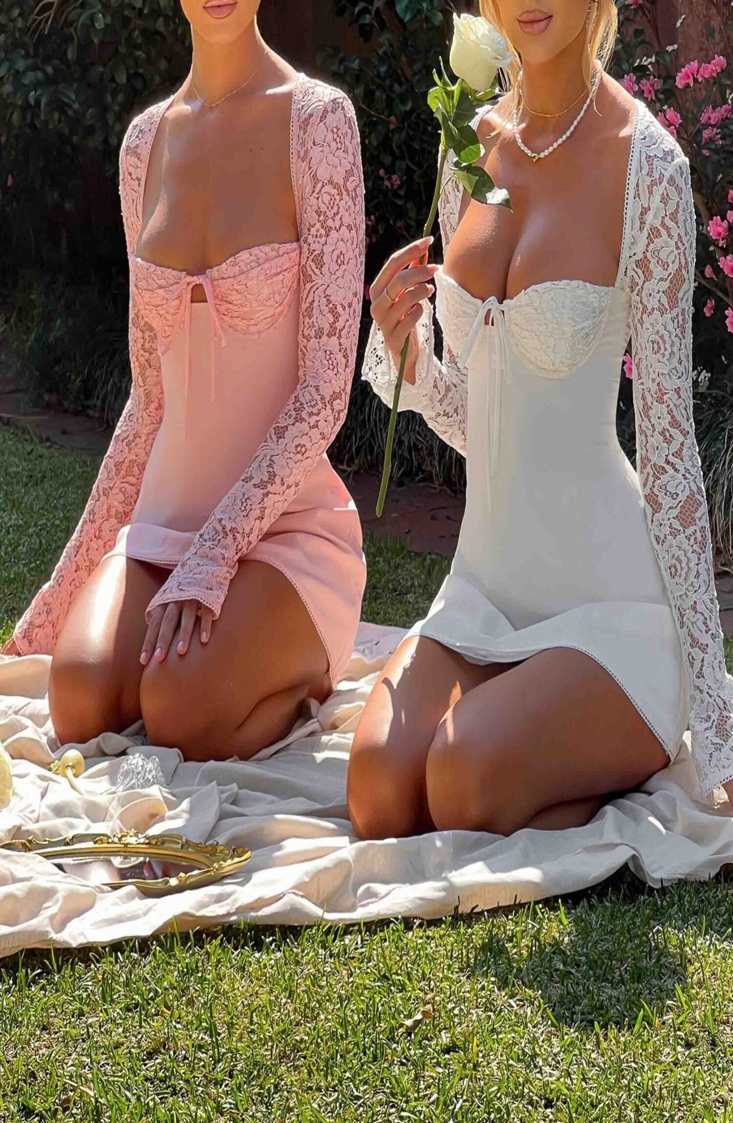 Jacinta Ivory Floral Lace Mini Dress with Flared Sleeves - Image 15