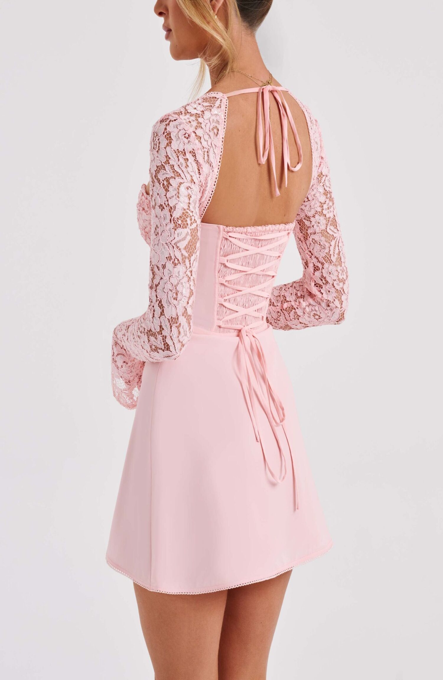 Jacinta Mini Dress Blush Floral Lace Long Sleeve Milkmaid - Image 10