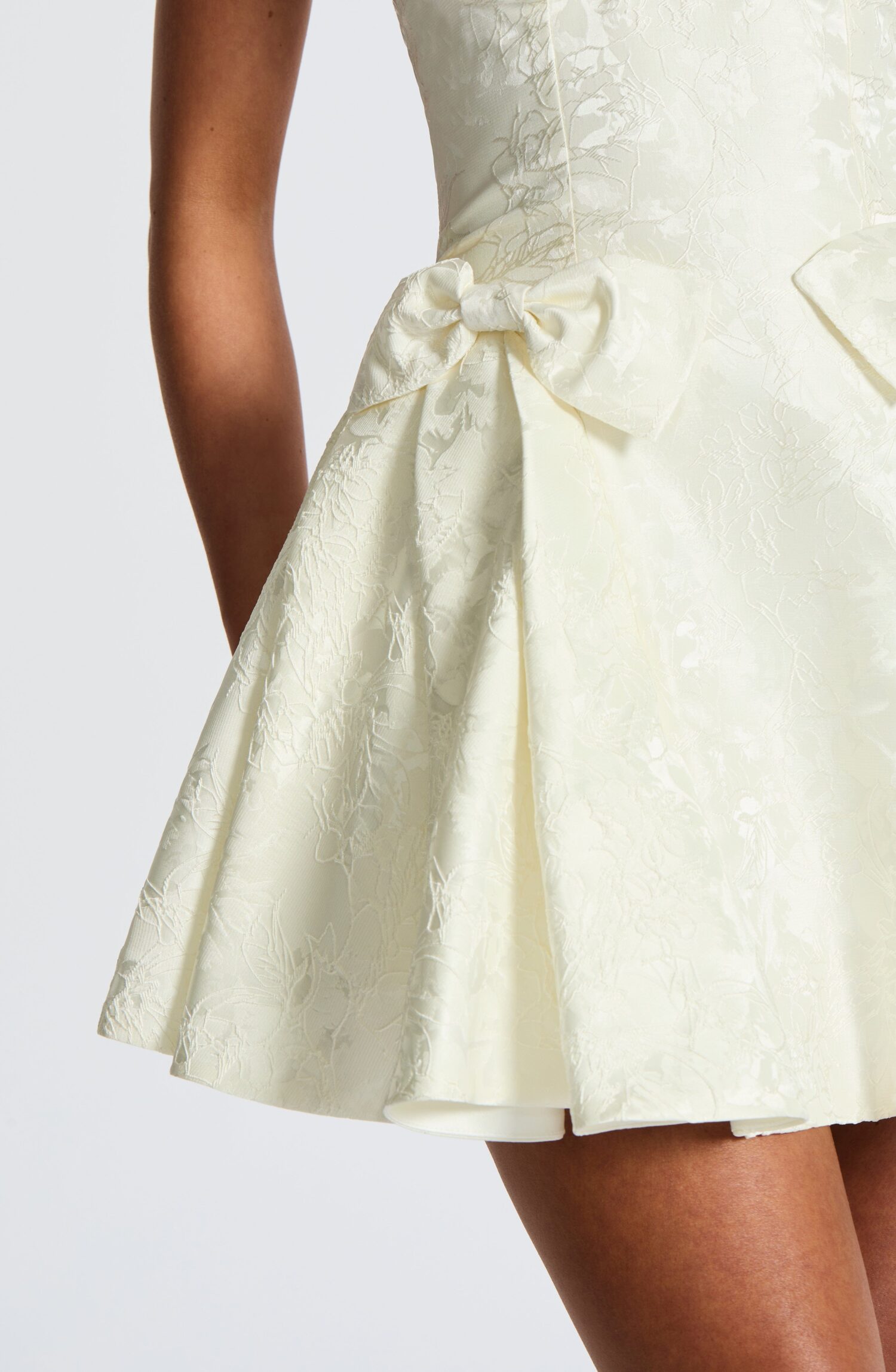 Jocelyn Ivory Floral Jacquard Plunge Halter Mini Dress with Bows - Image 6