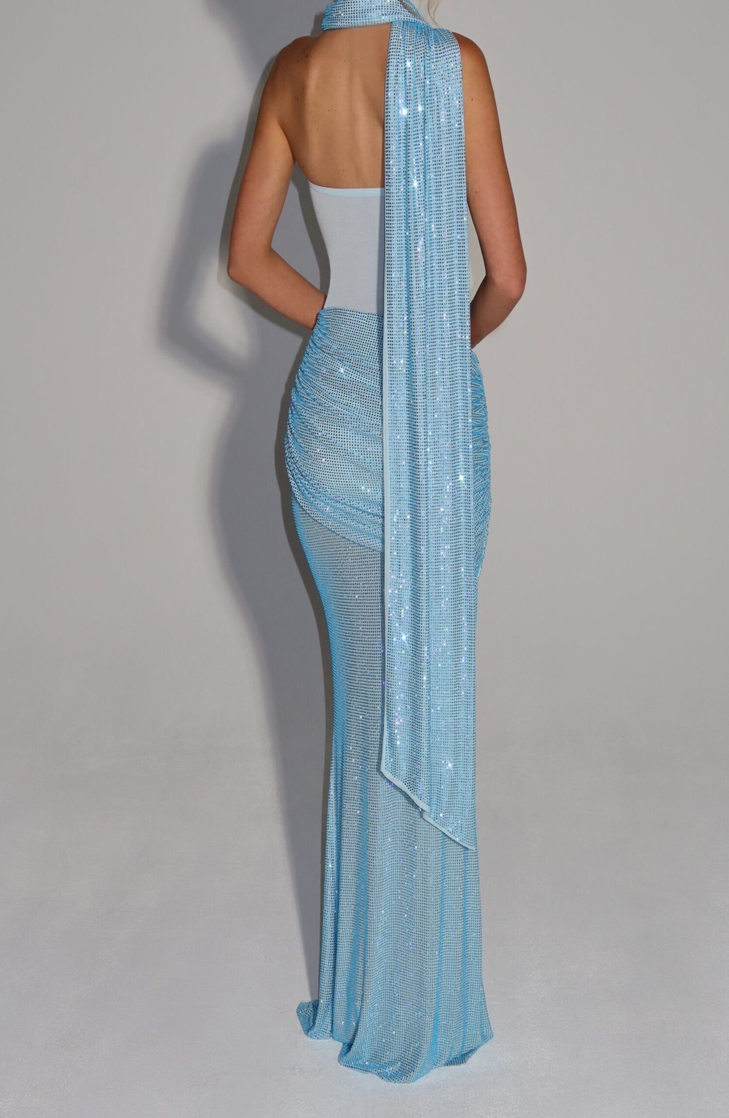 Kailani Aqua Maxi Dress: Strapless Rhinestone Mesh Evening Gown - Image 4