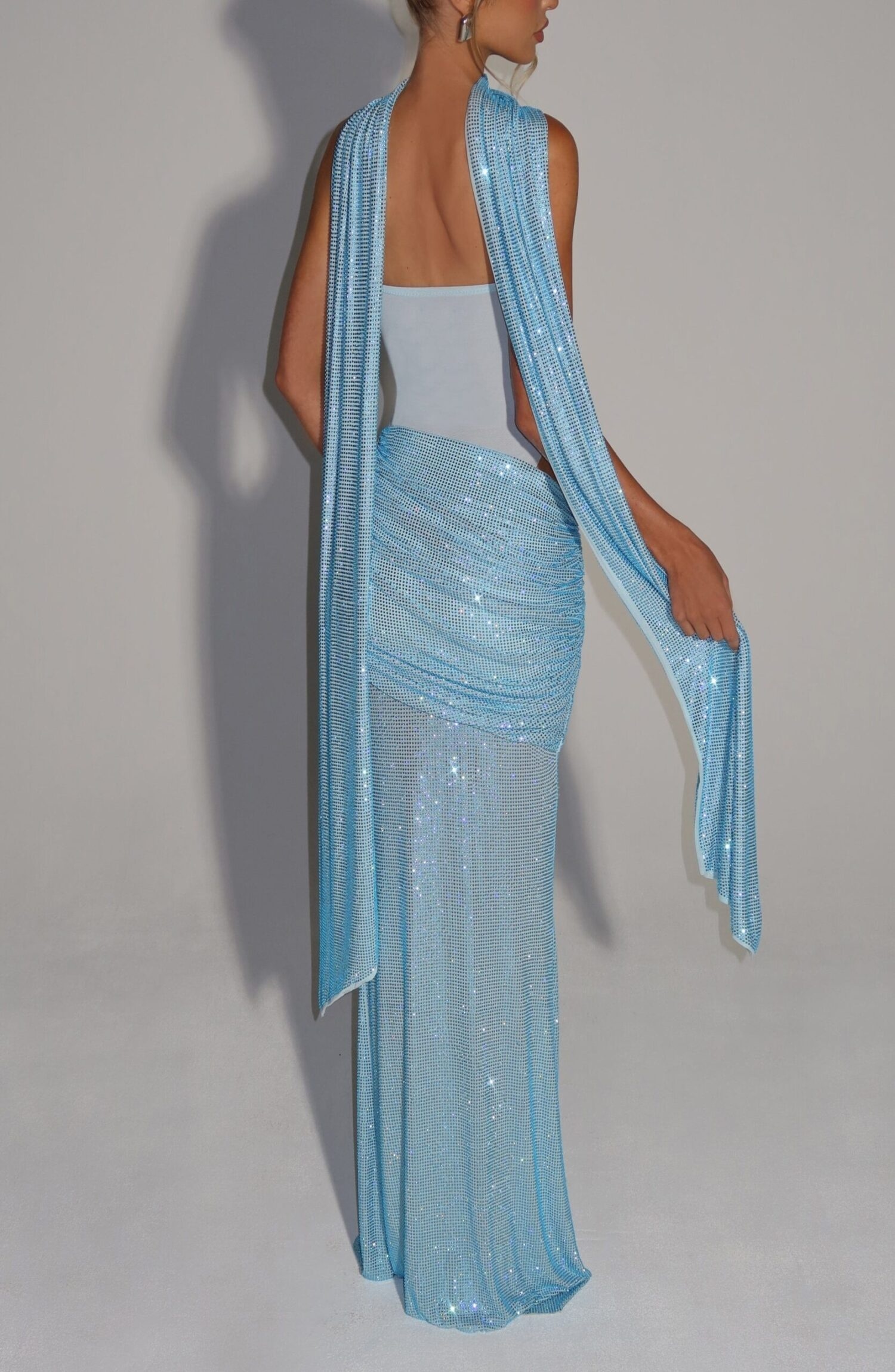 Kailani Aqua Maxi Dress: Strapless Rhinestone Mesh Evening Gown - Image 3