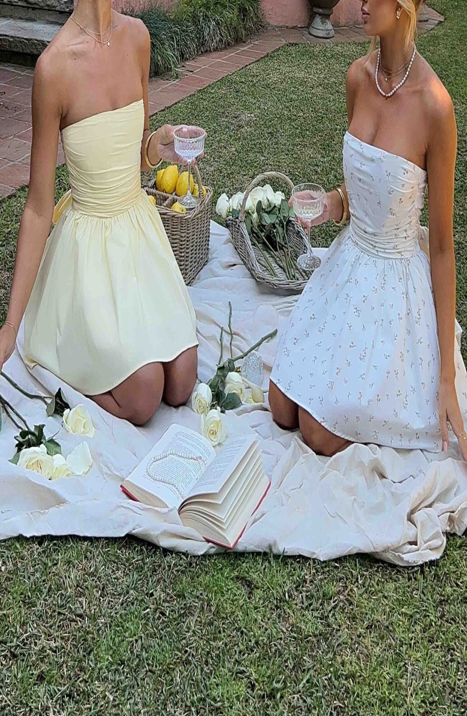 Katrina Mini Dress Lemon Strapless Corset Bow Detail Cotton - Image 5