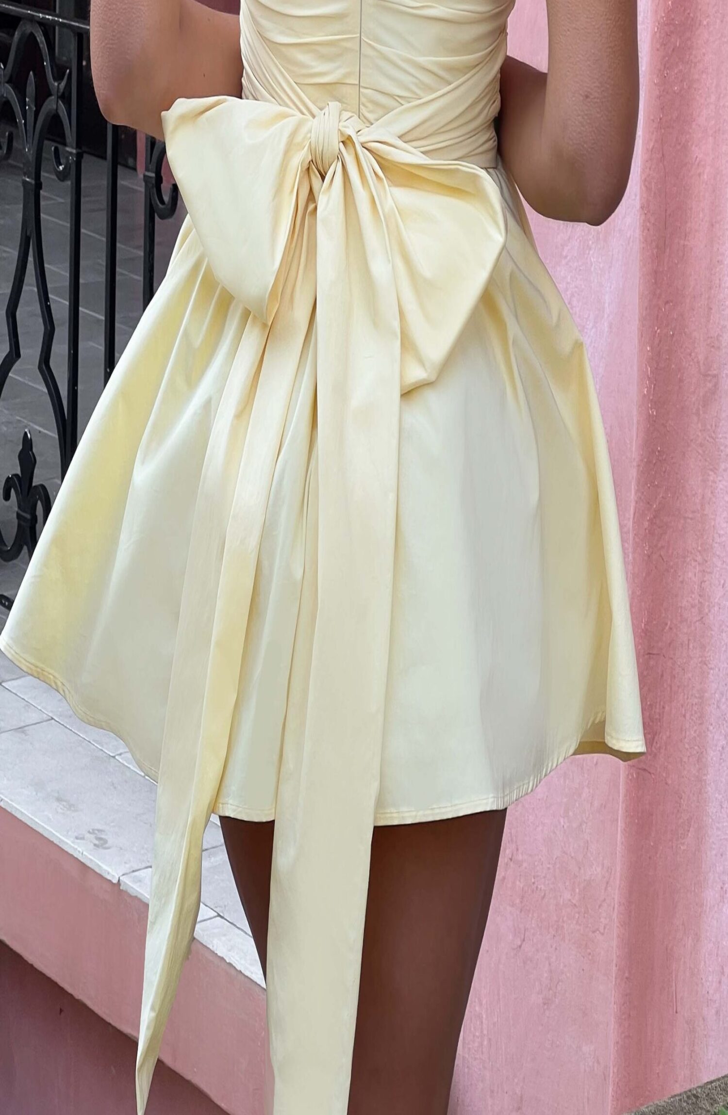 Katrina Mini Dress Lemon Strapless Corset Bow Detail Cotton - Image 4