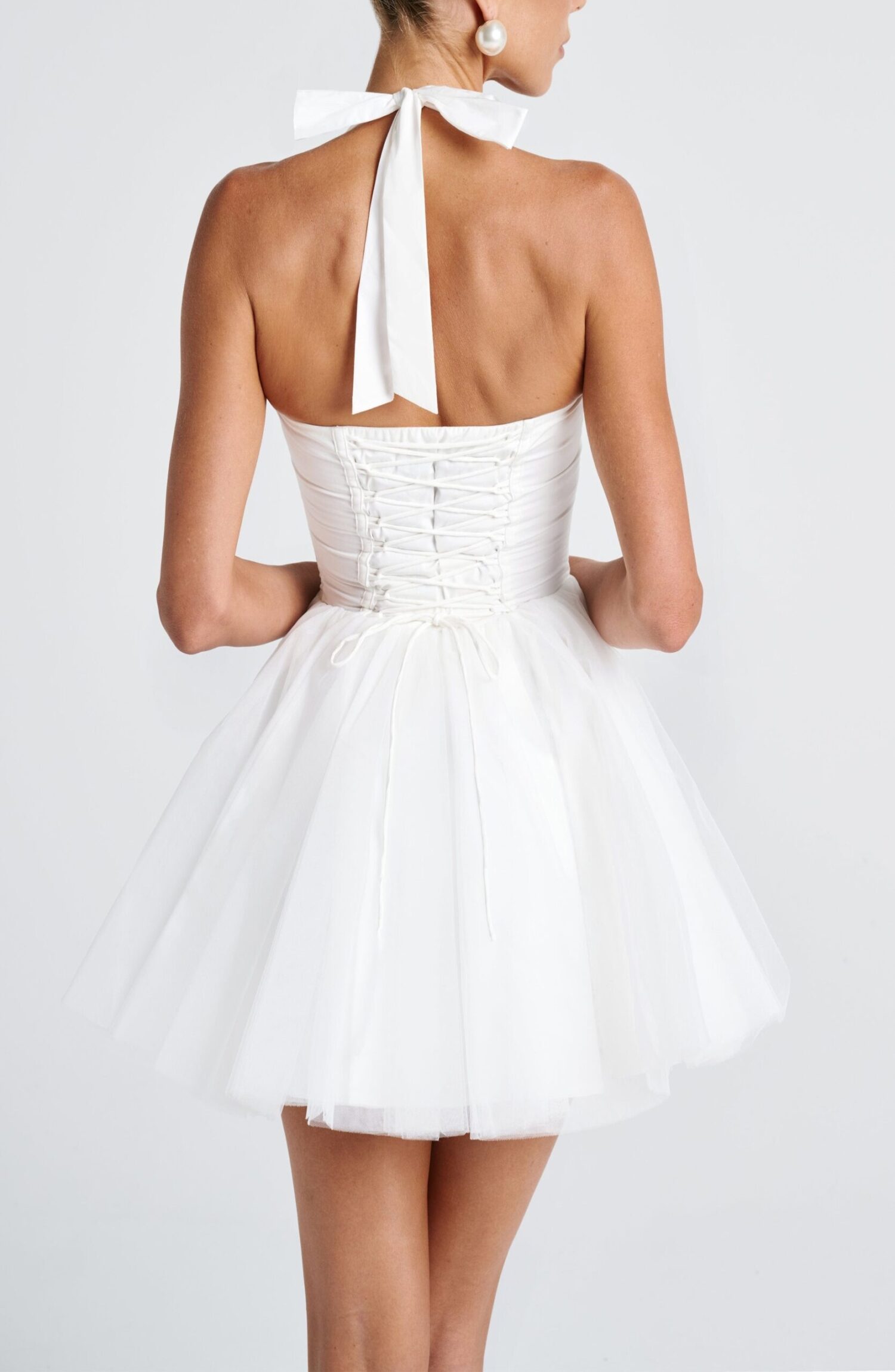 Keely Mini Dress Ivory Halter Sweetheart Lace-Up Tulle Tutu Party Bridal - Image 2