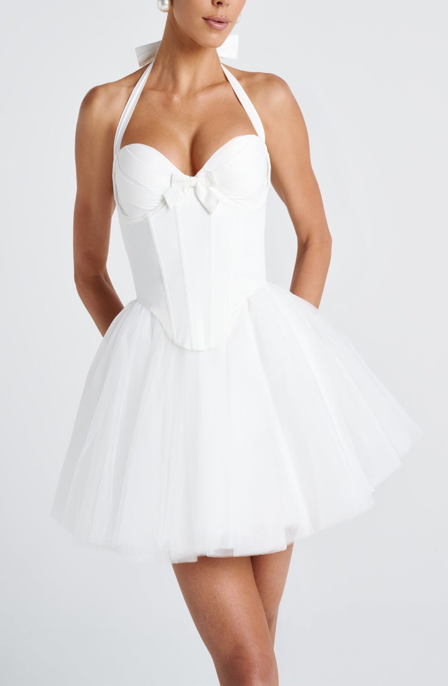 Keely Mini Dress Ivory Halter Sweetheart Lace-Up Tulle Tutu Party Bridal - Image 5
