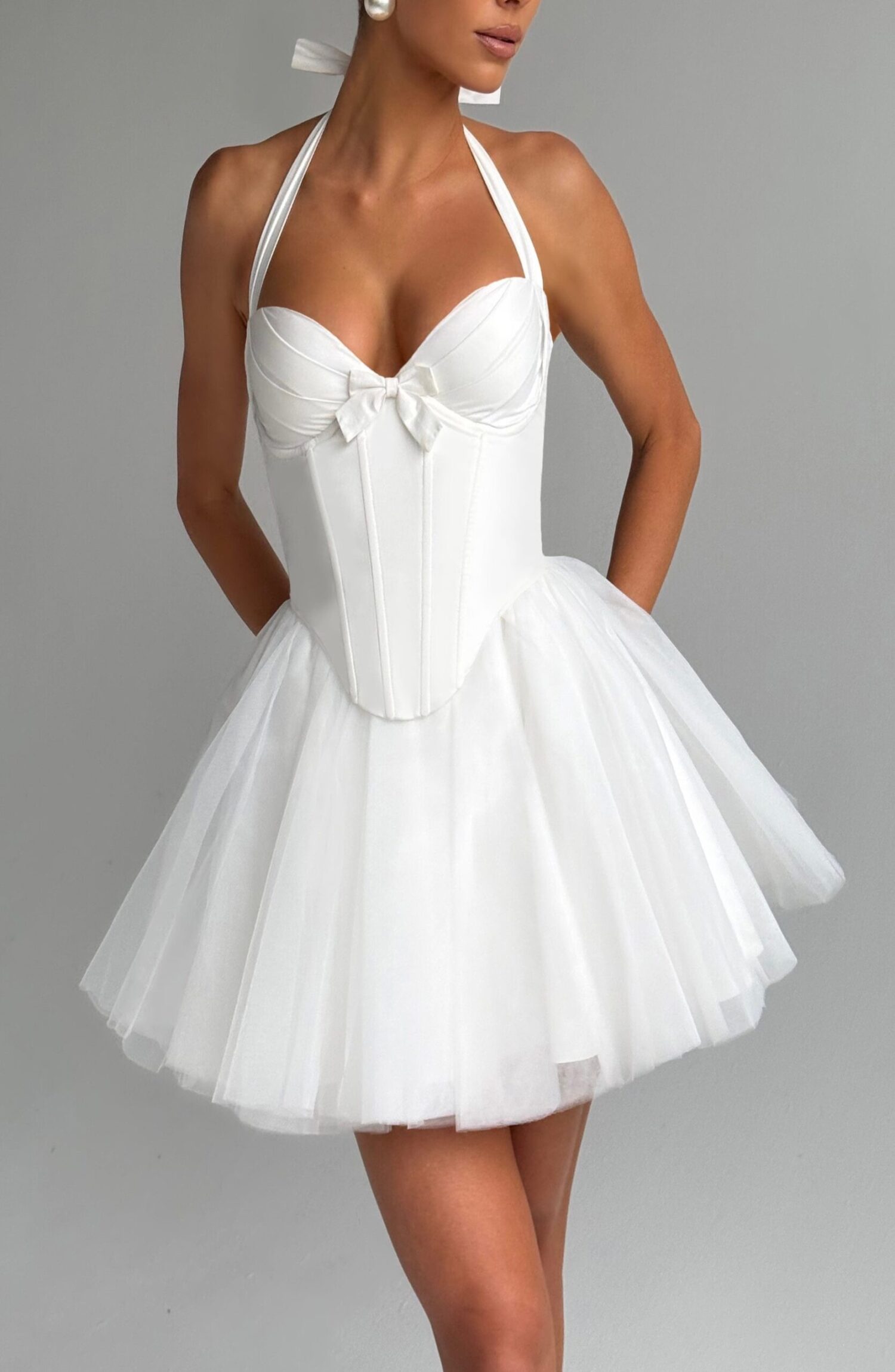 Keely Mini Dress Ivory Halter Sweetheart Lace-Up Tulle Tutu Party Bridal
