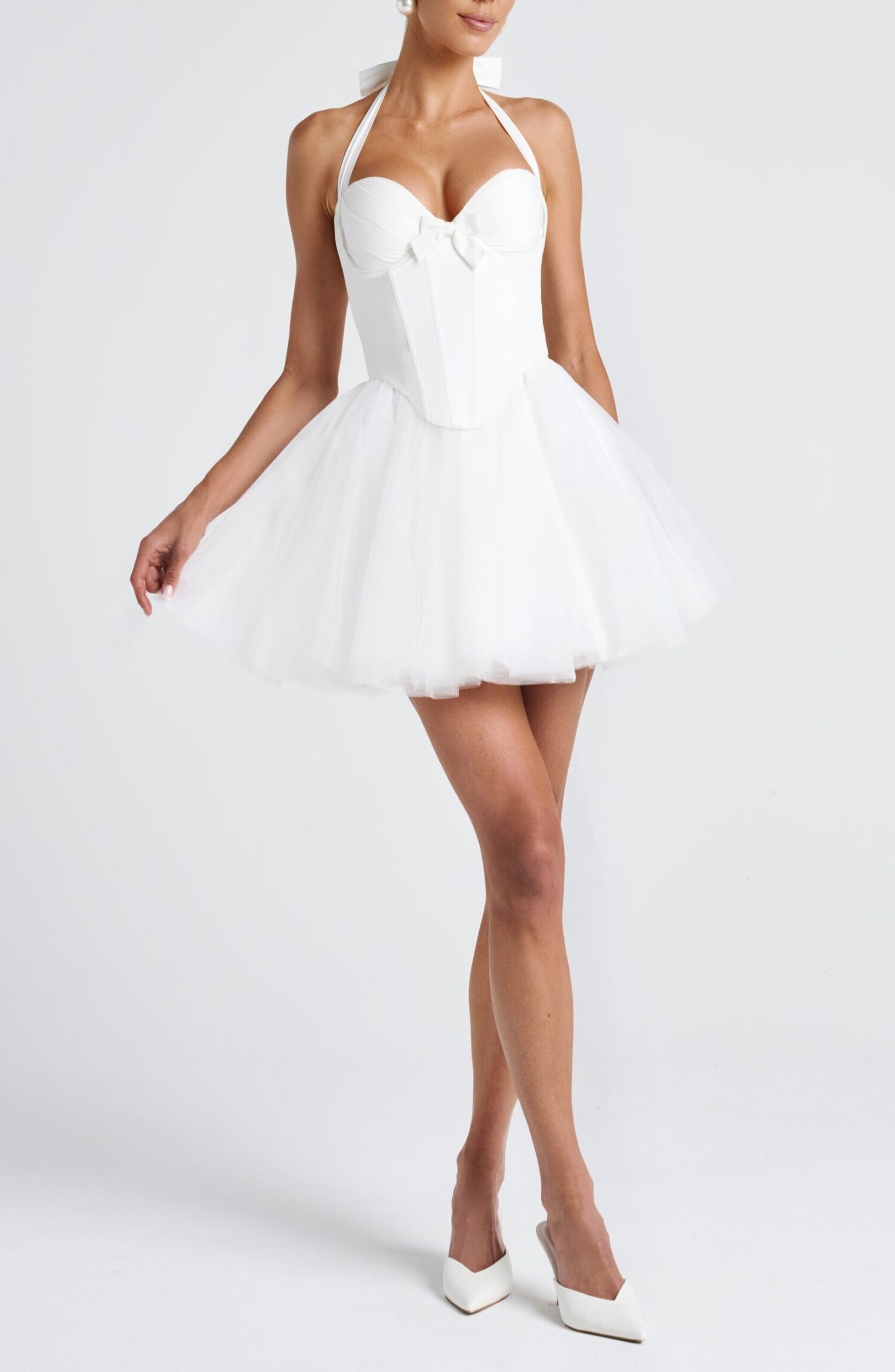 Keely Mini Dress Ivory Halter Sweetheart Lace-Up Tulle Tutu Party Bridal - Image 4