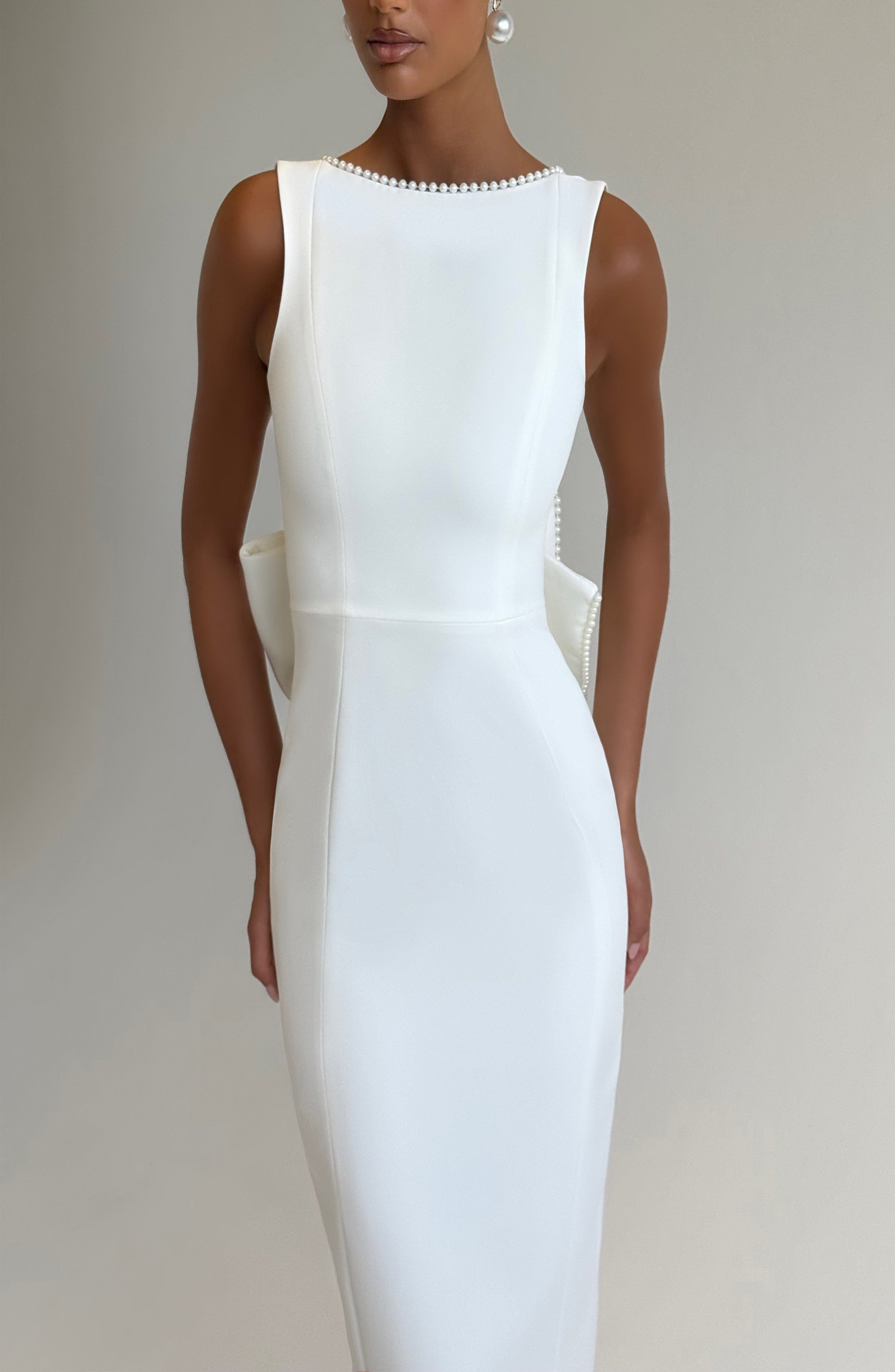 Lana Ivory Pearl Trim Midaxi Dress with Detachable Bow - Image 7