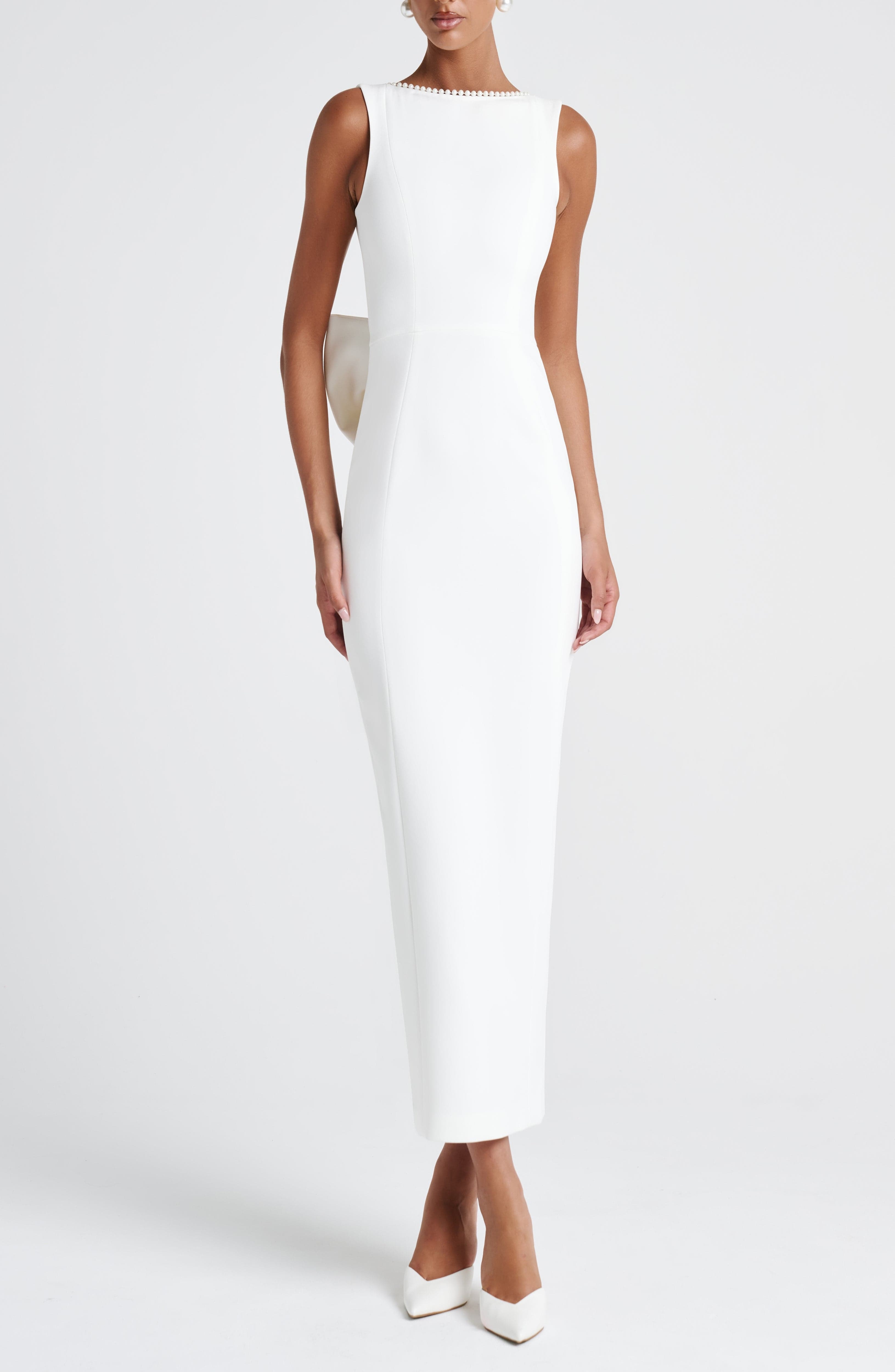 Lana Ivory Pearl Trim Midaxi Dress with Detachable Bow - Image 12