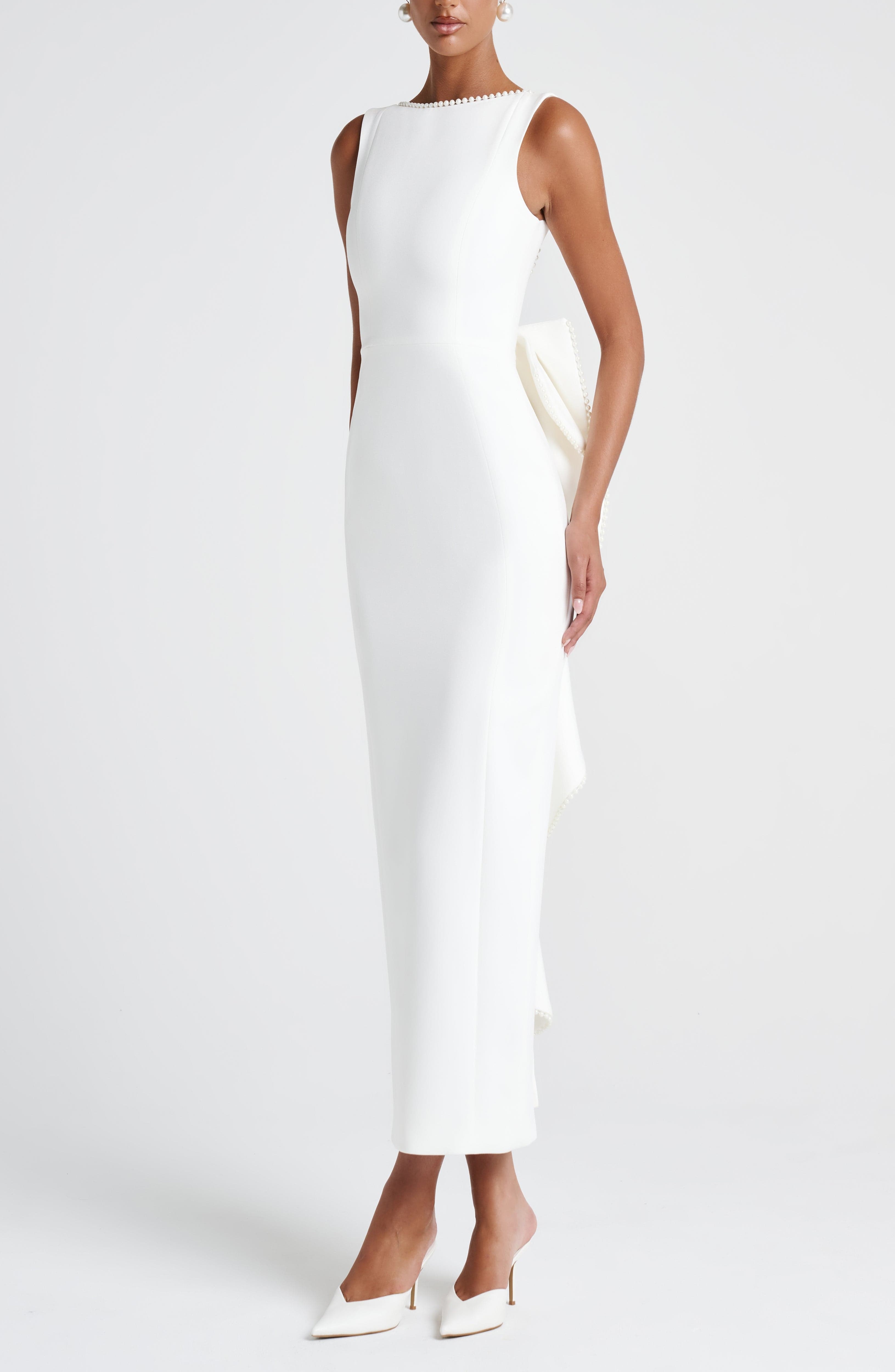 Lana Ivory Pearl Trim Midaxi Dress with Detachable Bow - Image 5