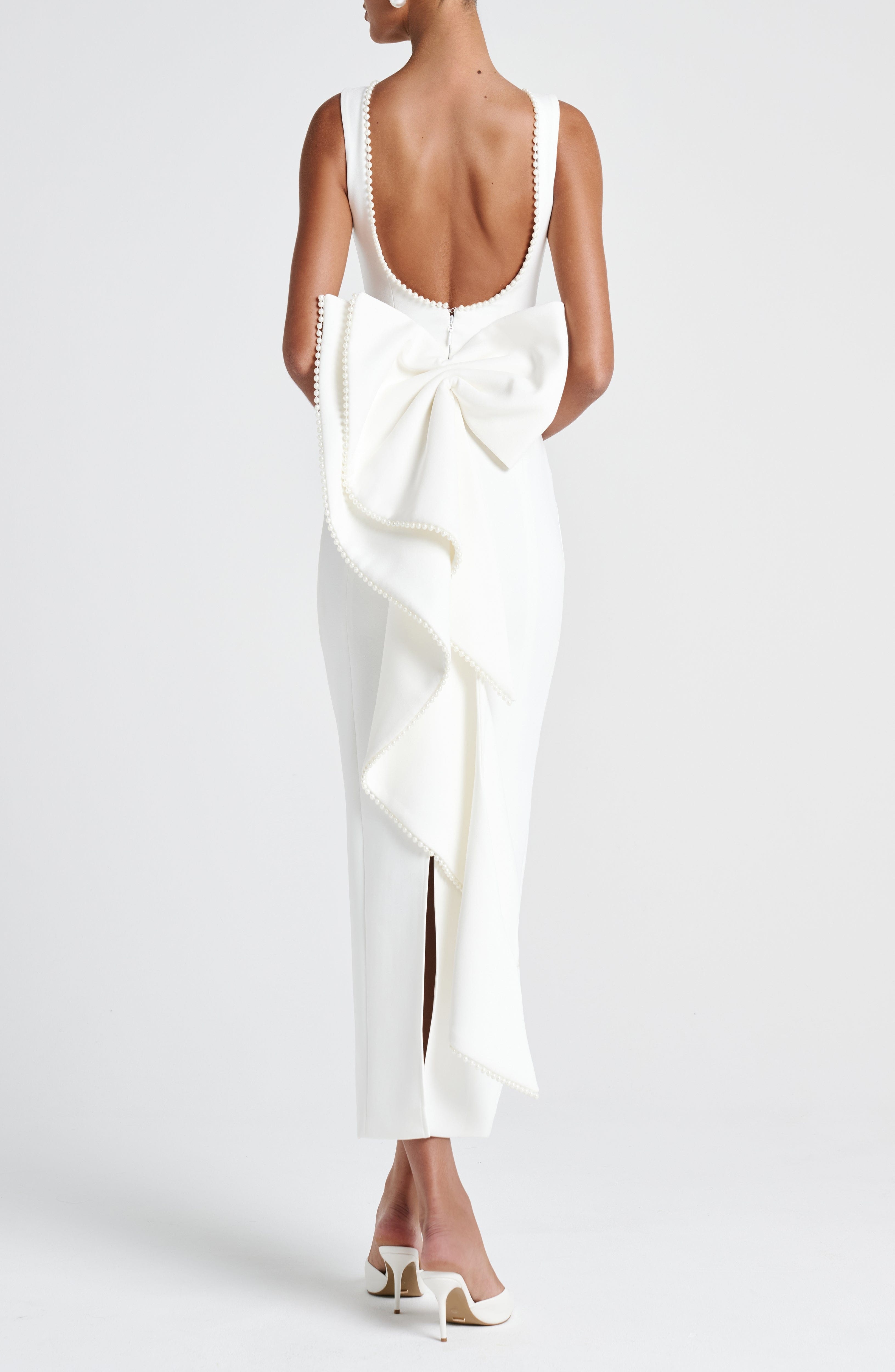 Lana Ivory Pearl Trim Midaxi Dress with Detachable Bow - Image 10