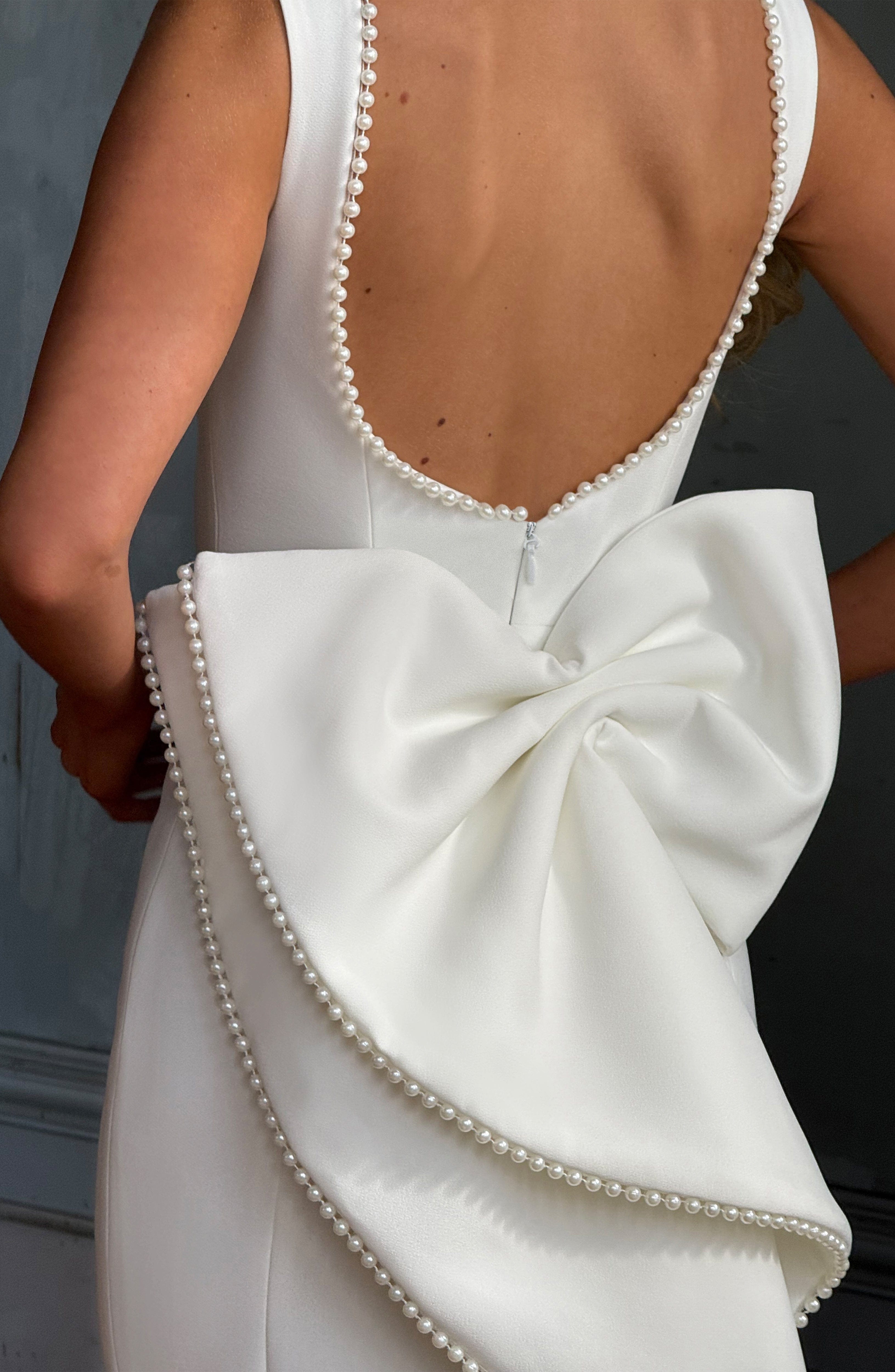 Lana Ivory Pearl Trim Midaxi Dress with Detachable Bow - Image 4