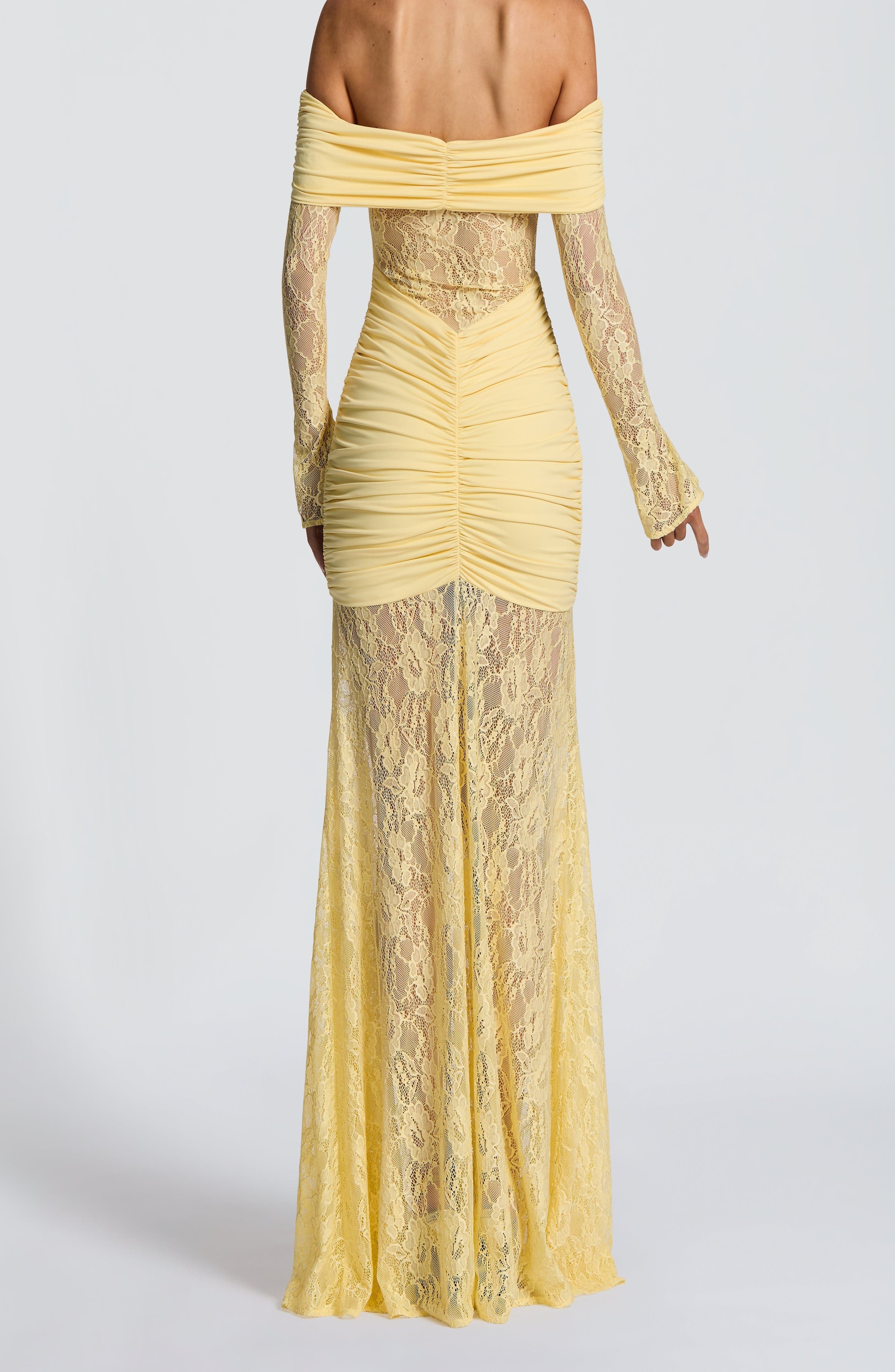 Lemon Lace Maxi Dress - Stretch Jersey Bodycon Fit - Image 3