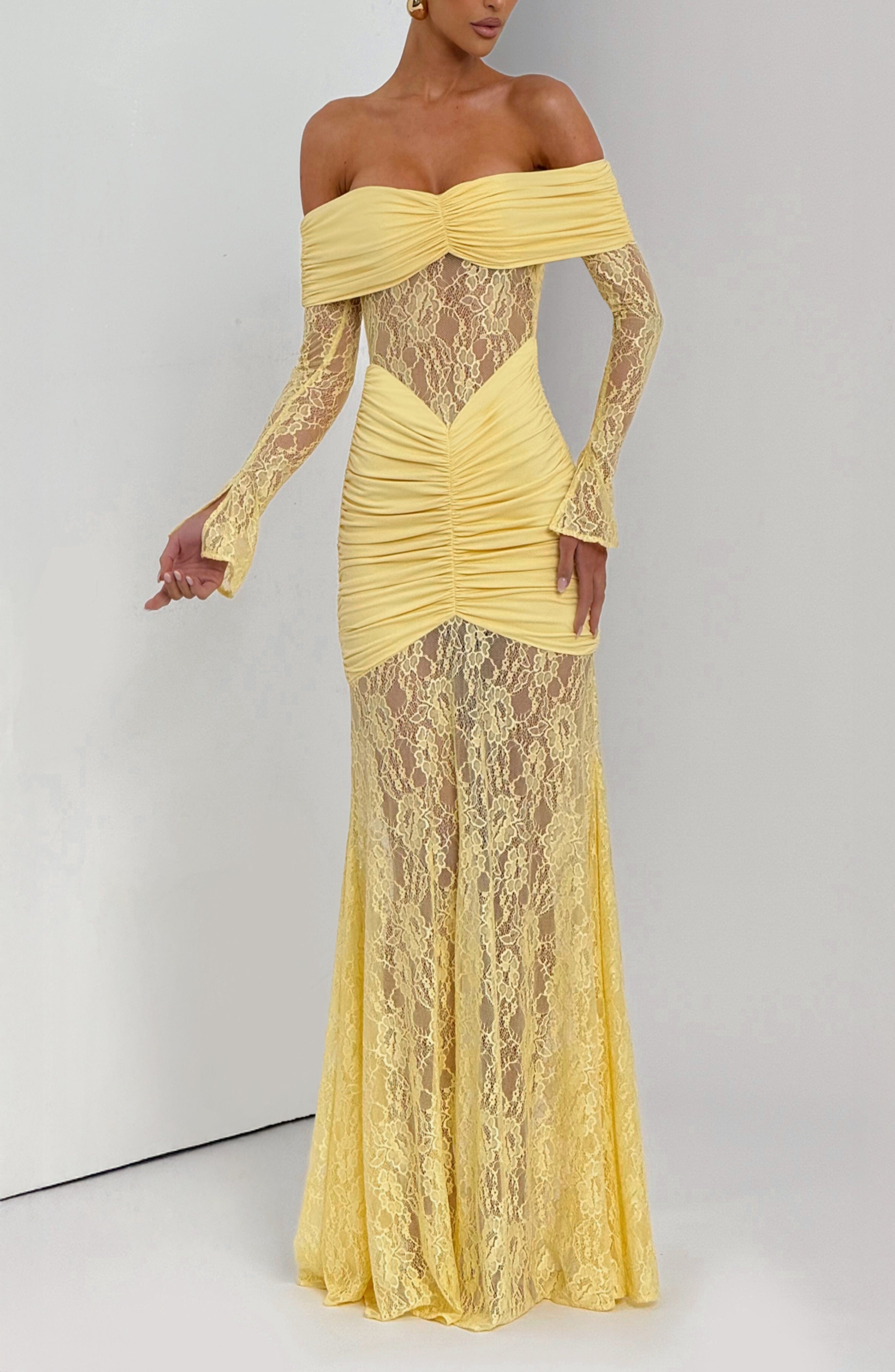 Lemon Lace Maxi Dress - Stretch Jersey Bodycon Fit - Image 8
