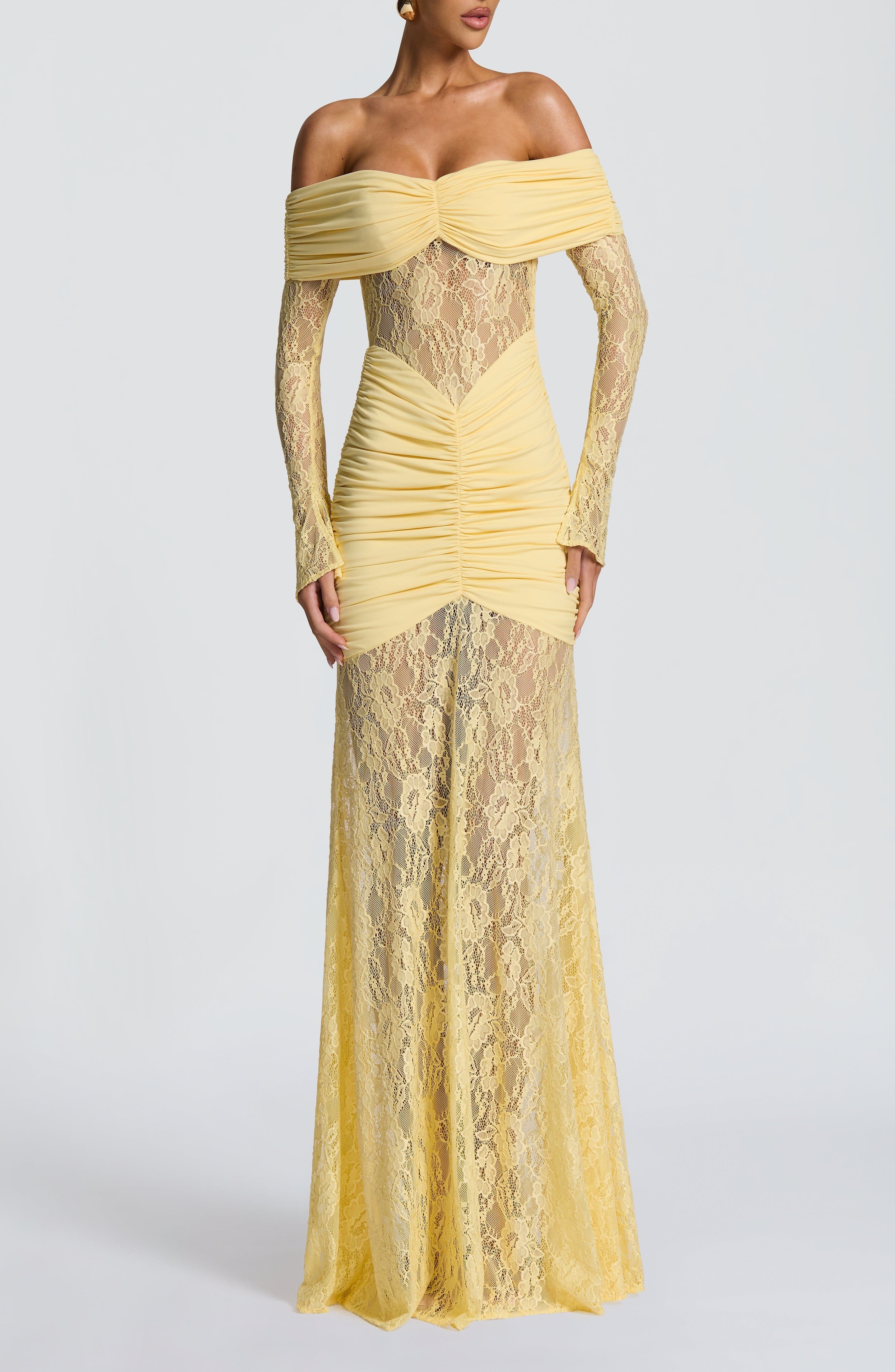 Lemon Lace Maxi Dress - Stretch Jersey Bodycon Fit - Image 15