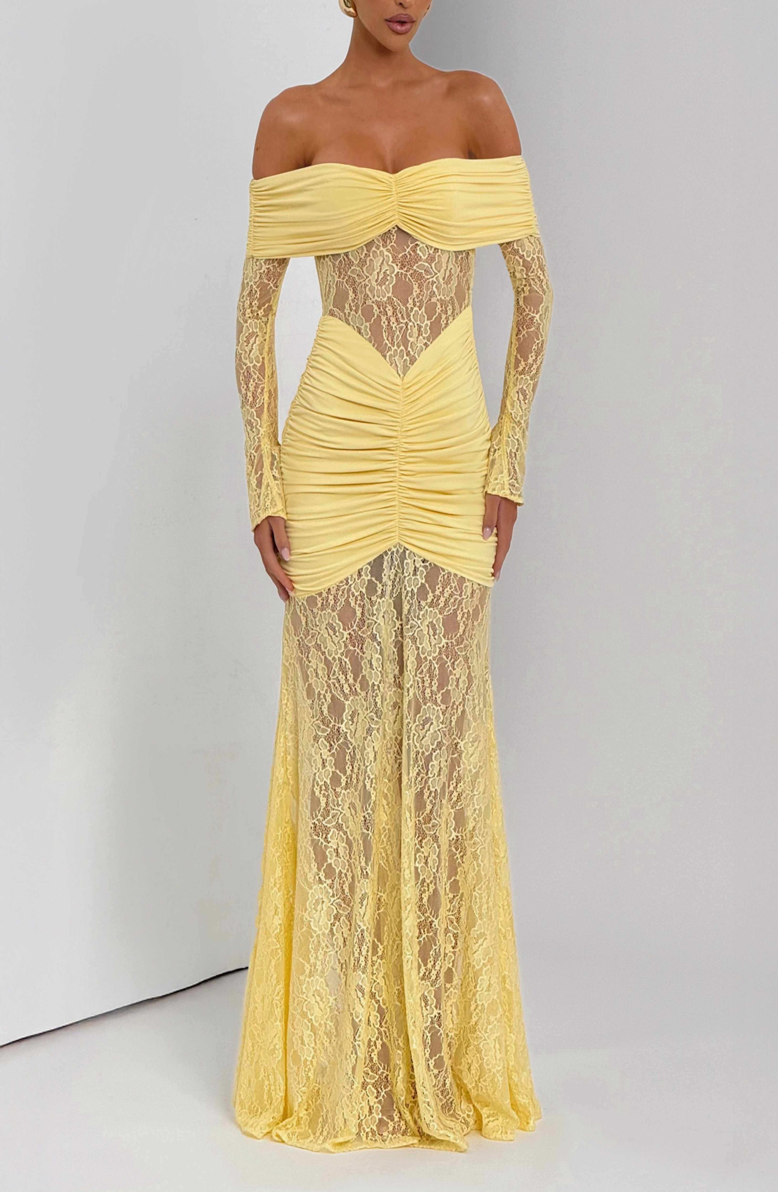 Lemon Lace Maxi Dress - Stretch Jersey Bodycon Fit - Image 5