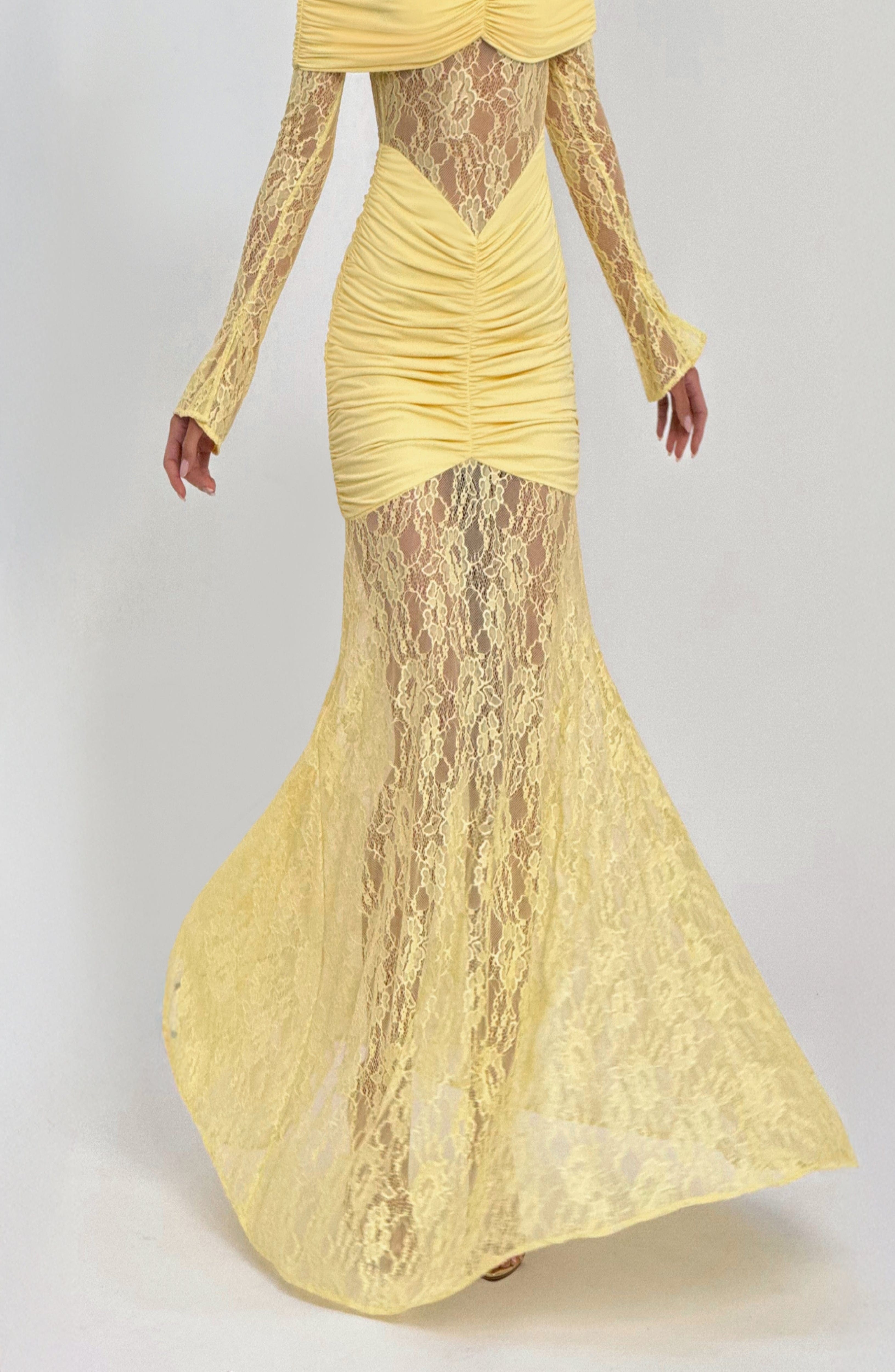 Lemon Lace Maxi Dress - Stretch Jersey Bodycon Fit - Image 7