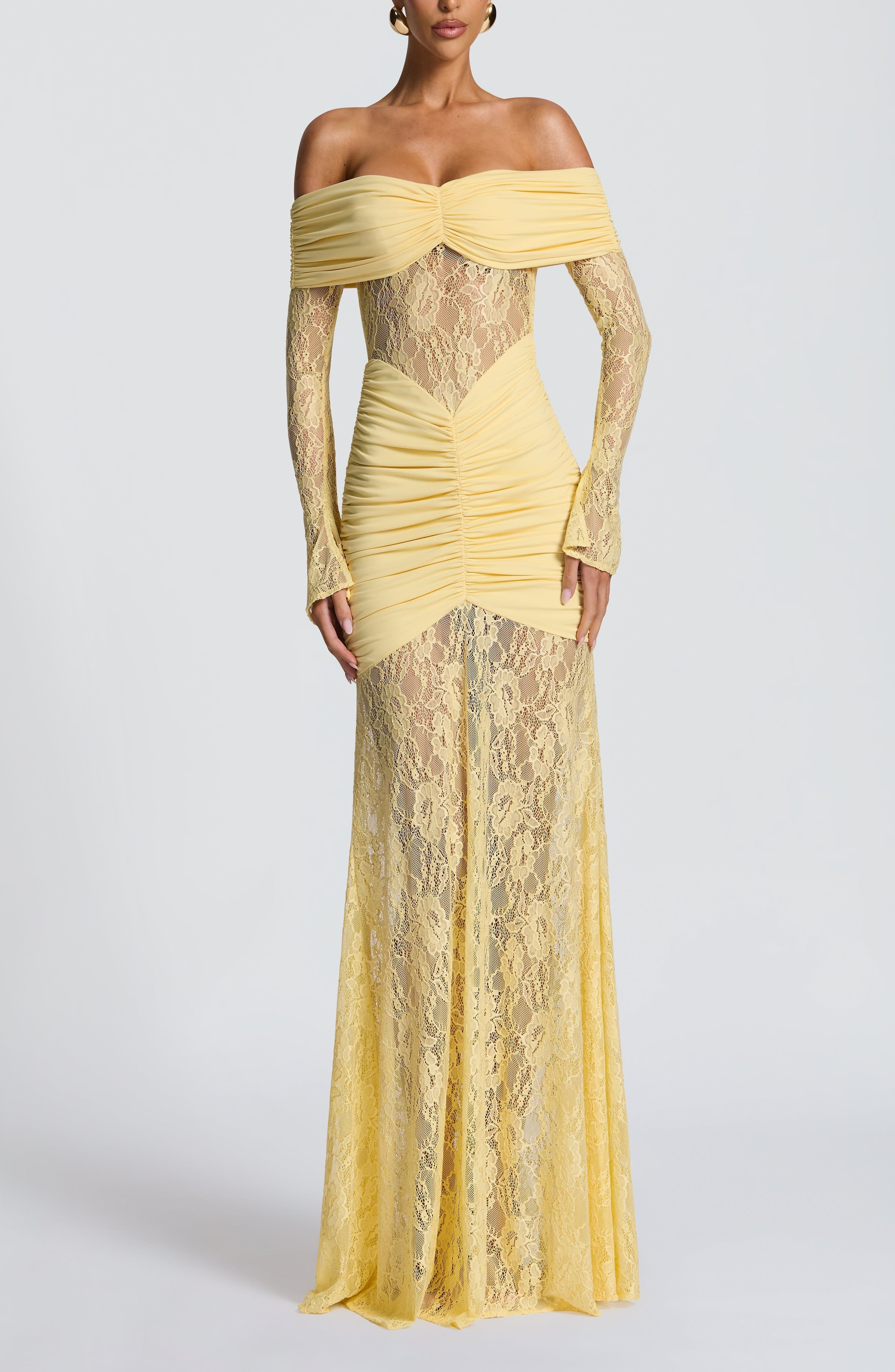 Lemon Lace Maxi Dress - Stretch Jersey Bodycon Fit - Image 9