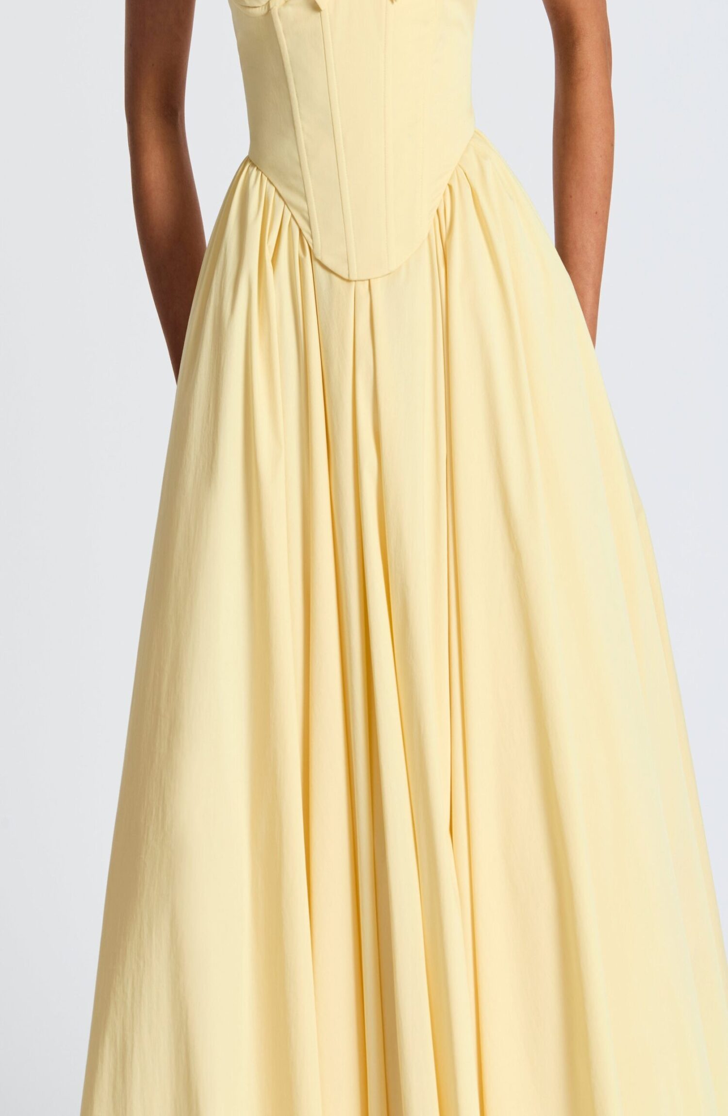Lemon Strapless Midi Dress with Corset Overlay & Bow Detail - Image 7
