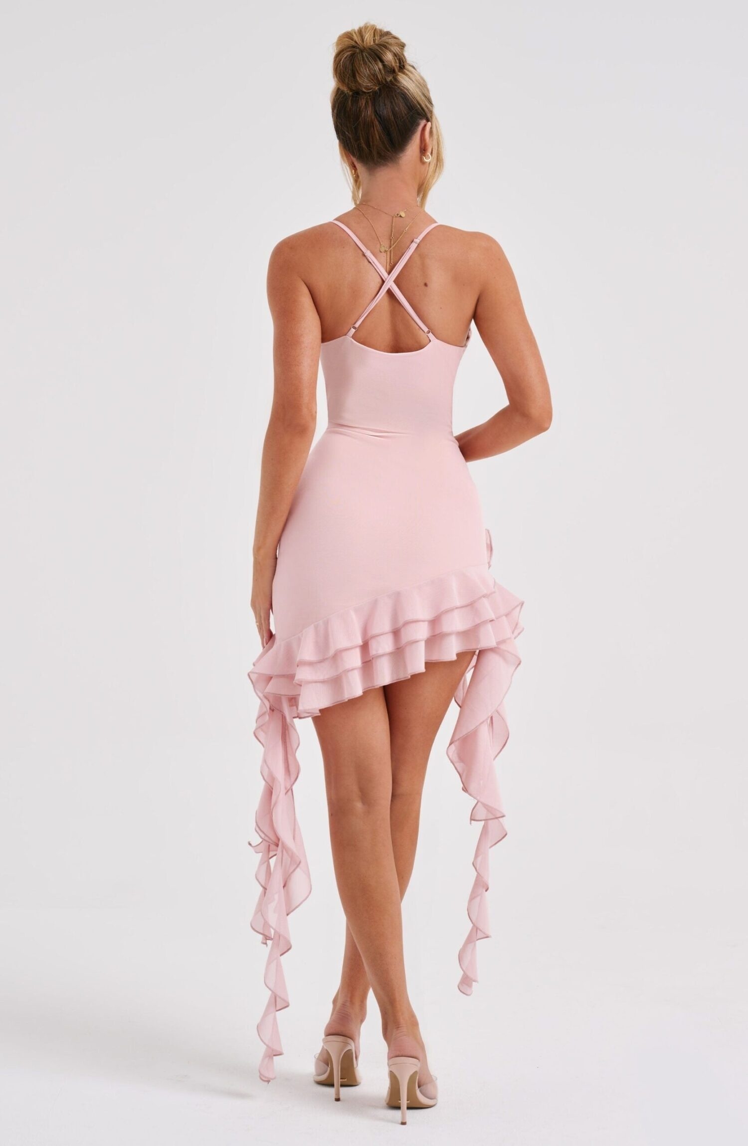 Lilabelle Blush Ruffle Flower Corsage Mini Dress - Image 2