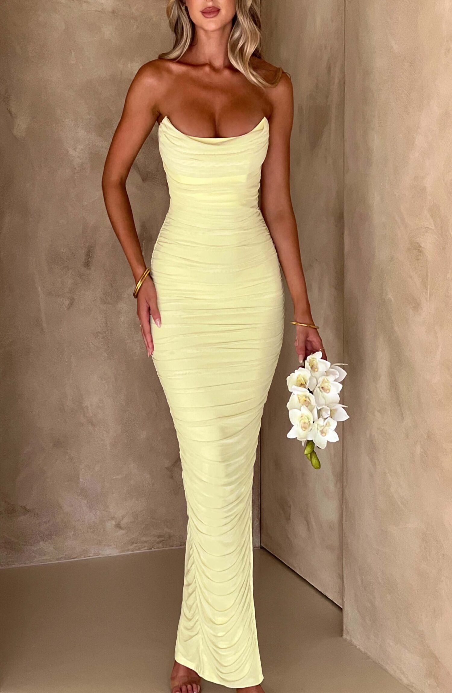 Lime Demi Maxi Dress - Strapless Power Mesh Bodycon