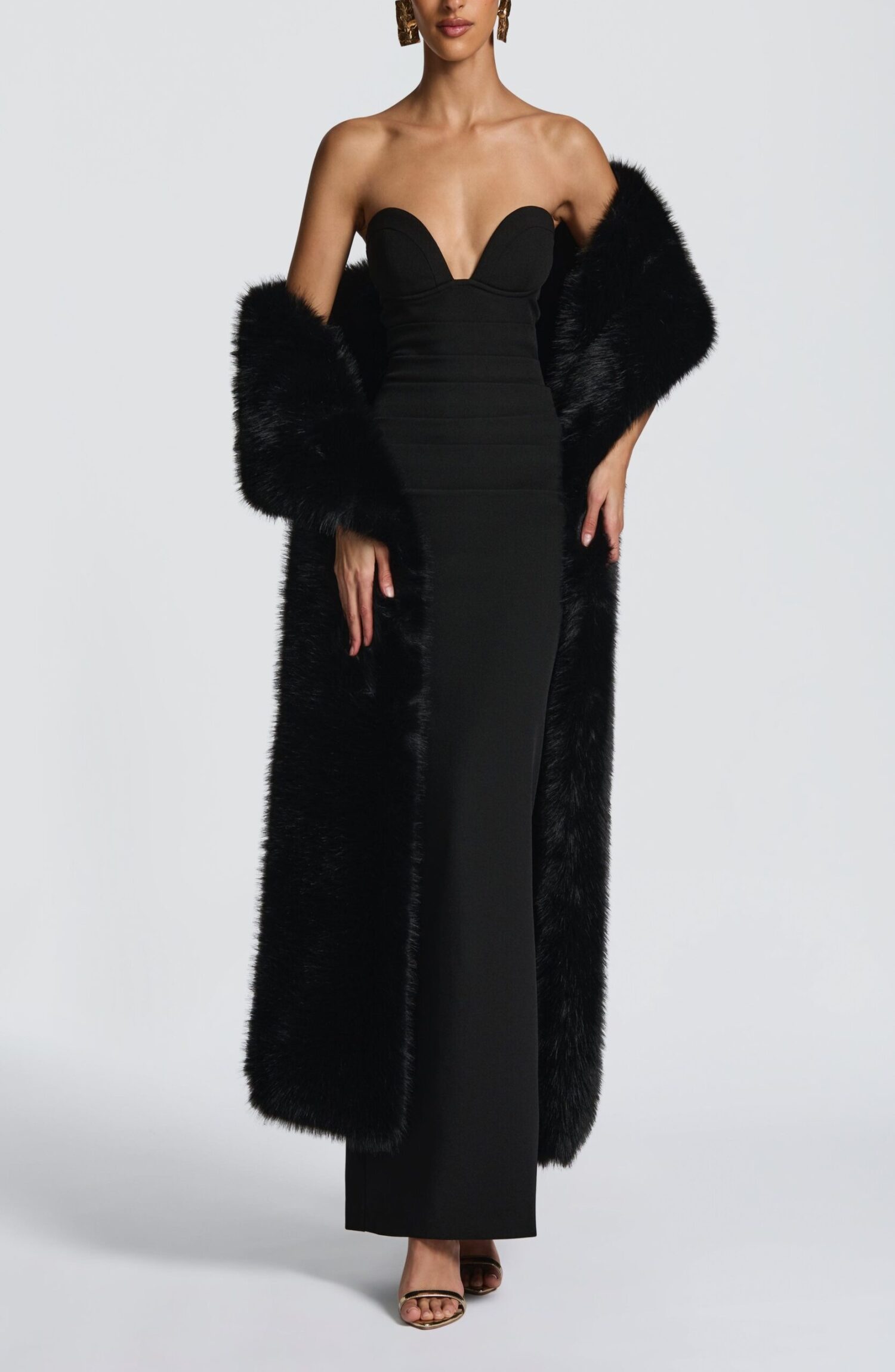 Lindsey Black Strapless Maxi Dress with Underwire & Pleated Waist - Image 11