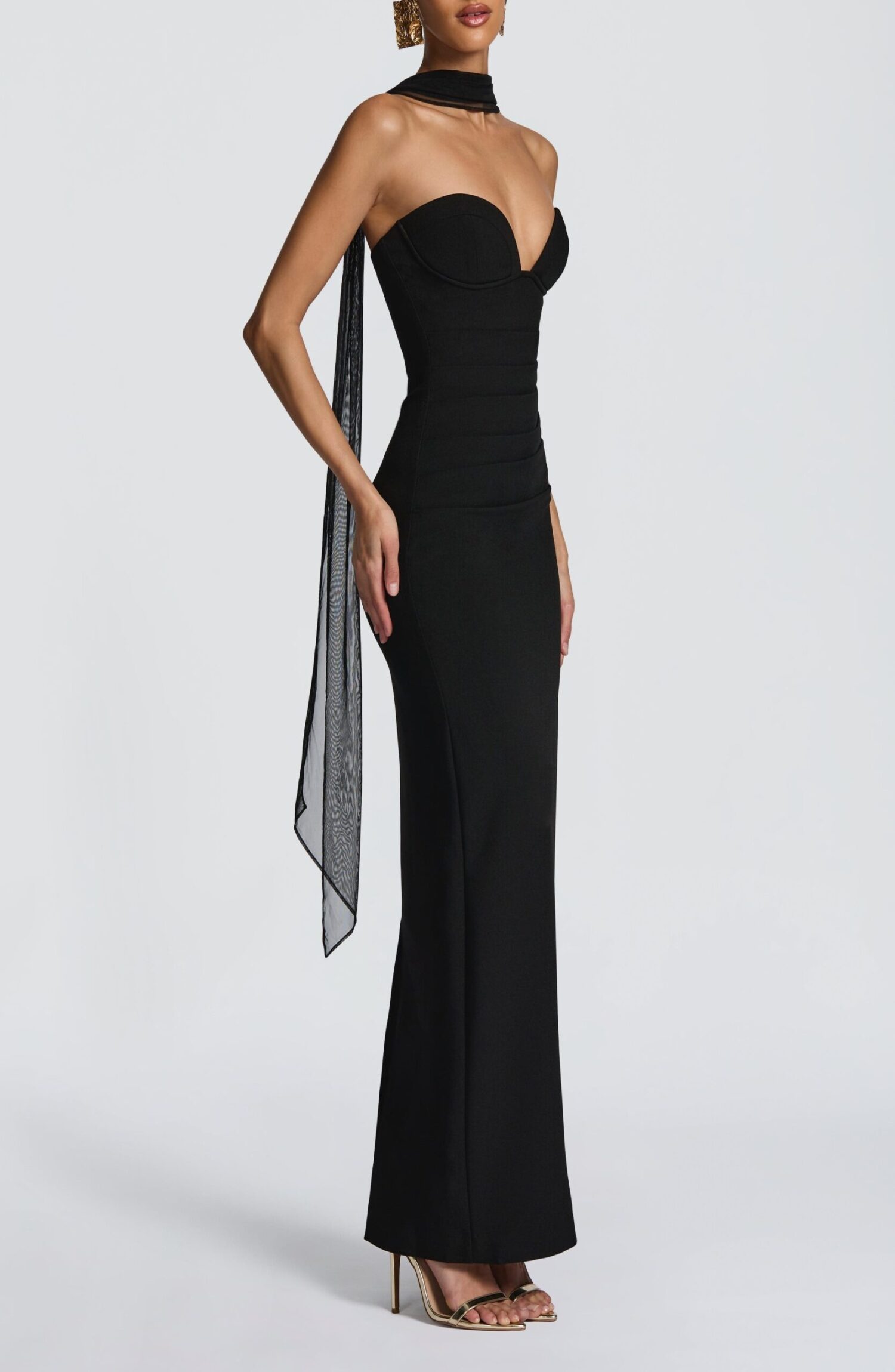 Lindsey Black Strapless Maxi Dress with Underwire & Pleated Waist - Image 3