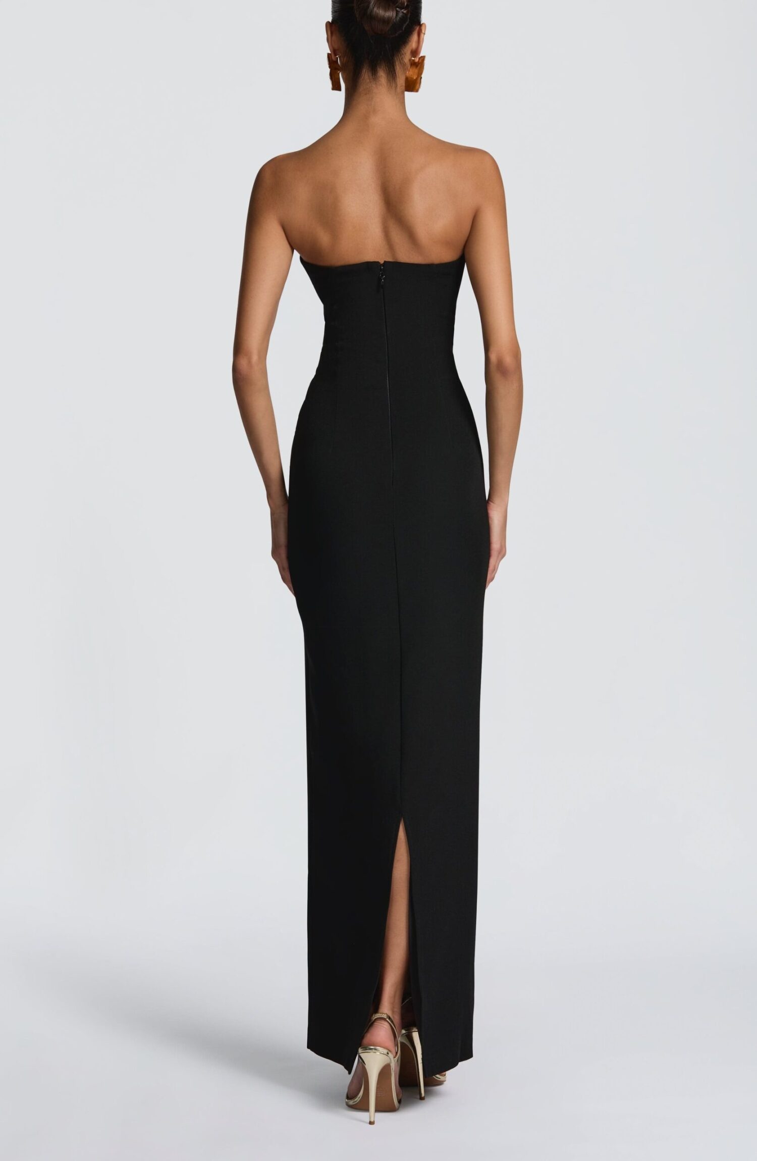 Lindsey Black Strapless Maxi Dress with Underwire & Pleated Waist - Image 2