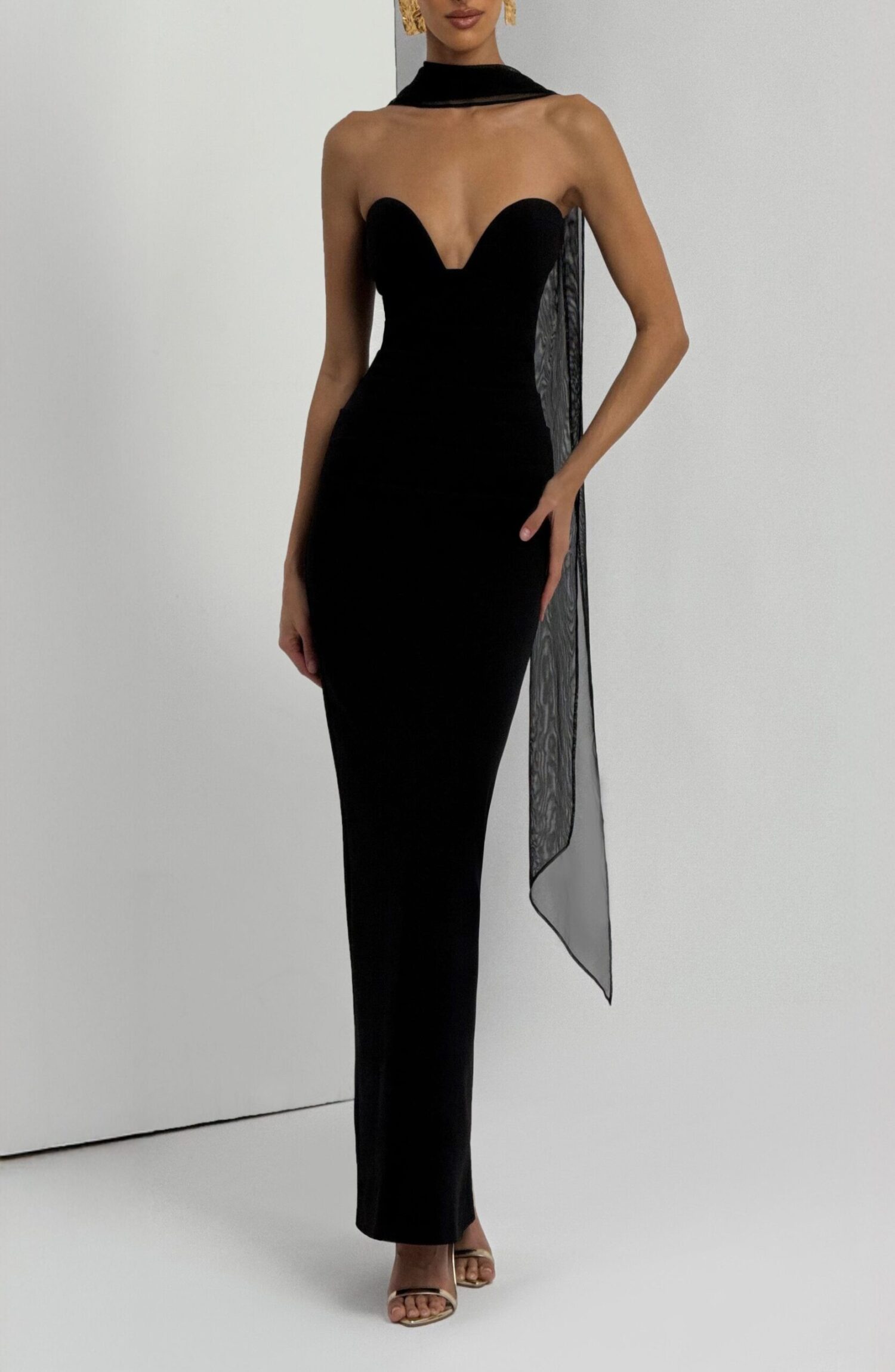 Lindsey Black Strapless Maxi Dress with Underwire & Pleated Waist - Image 7
