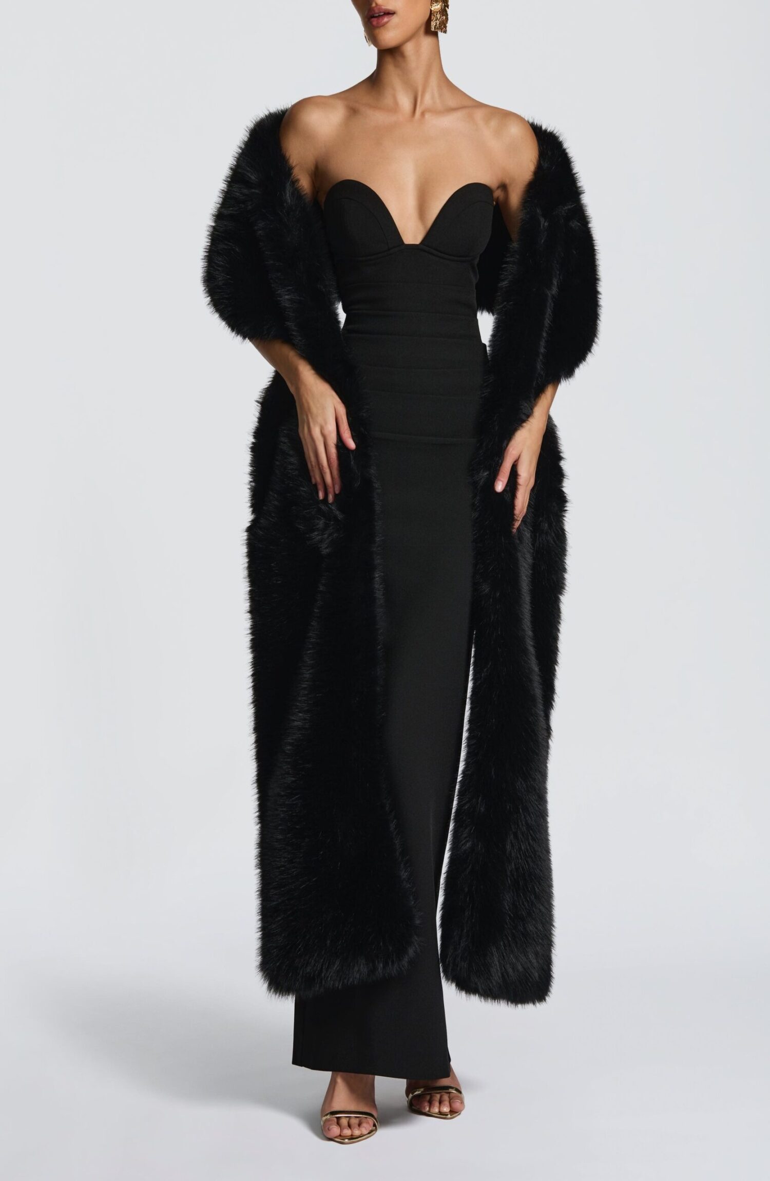 Lindsey Black Strapless Maxi Dress with Underwire & Pleated Waist - Image 8