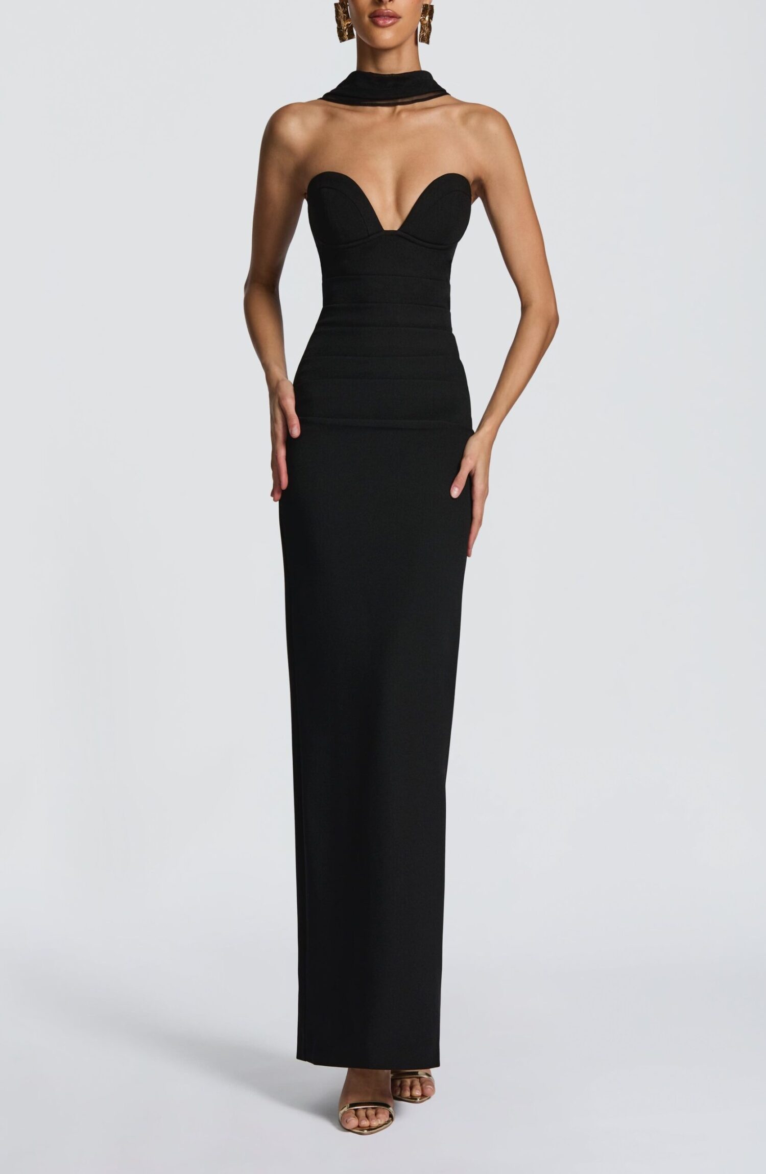 Lindsey Black Strapless Maxi Dress with Underwire & Pleated Waist - Image 9