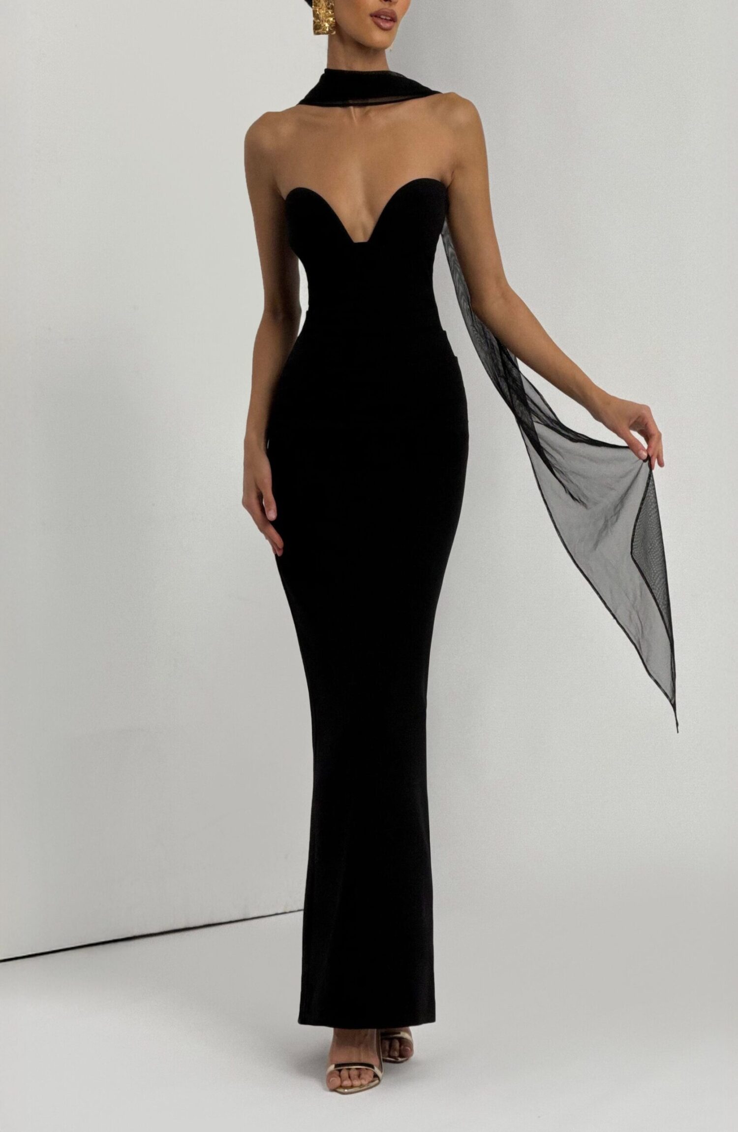 Lindsey Black Strapless Maxi Dress with Underwire & Pleated Waist - Image 6