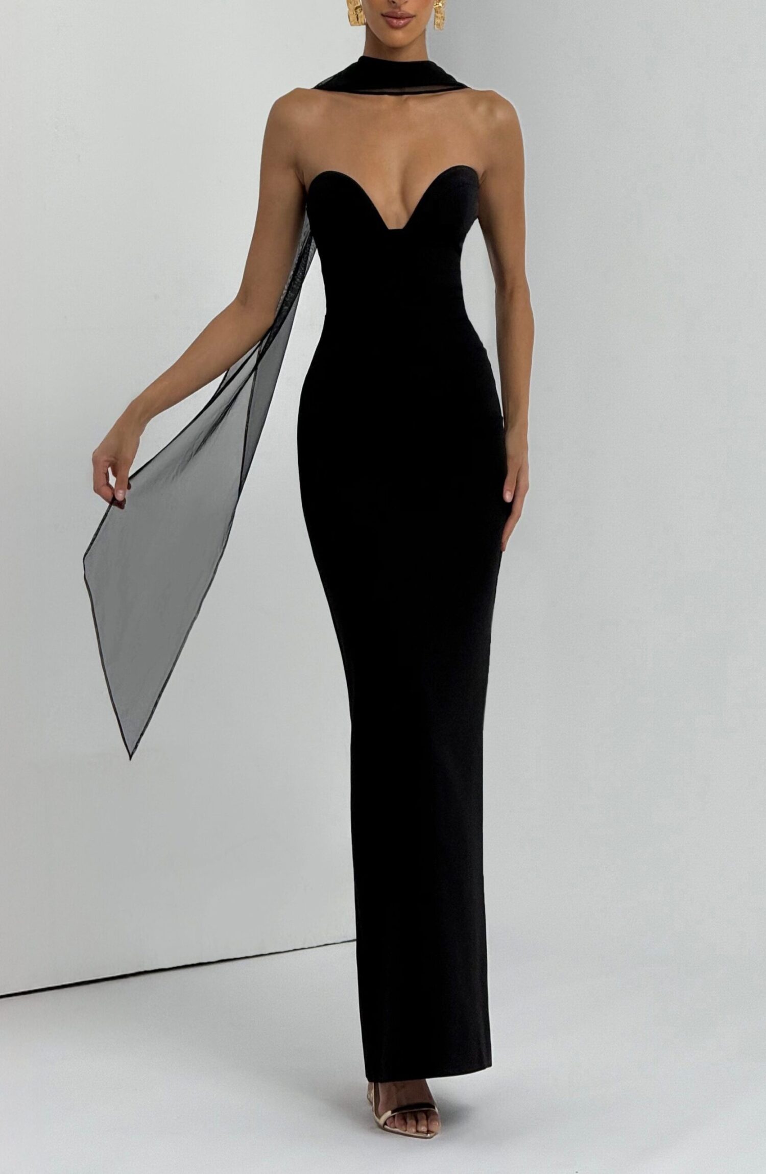 Lindsey Black Strapless Maxi Dress with Underwire & Pleated Waist - Image 5