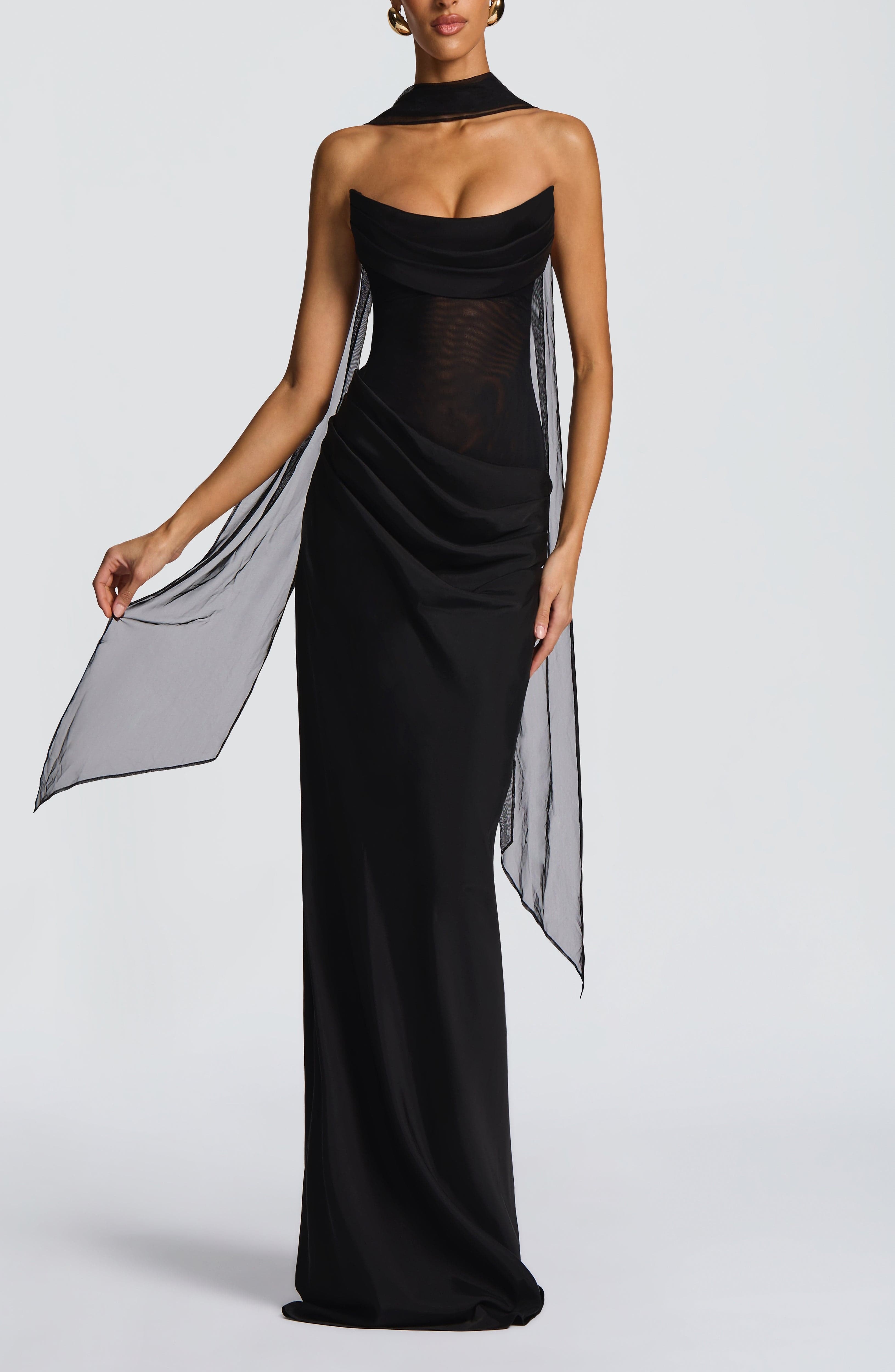 Liora Black Maxi Dress - Strapless Cowl Neck, Lace-Up Back - Image 7