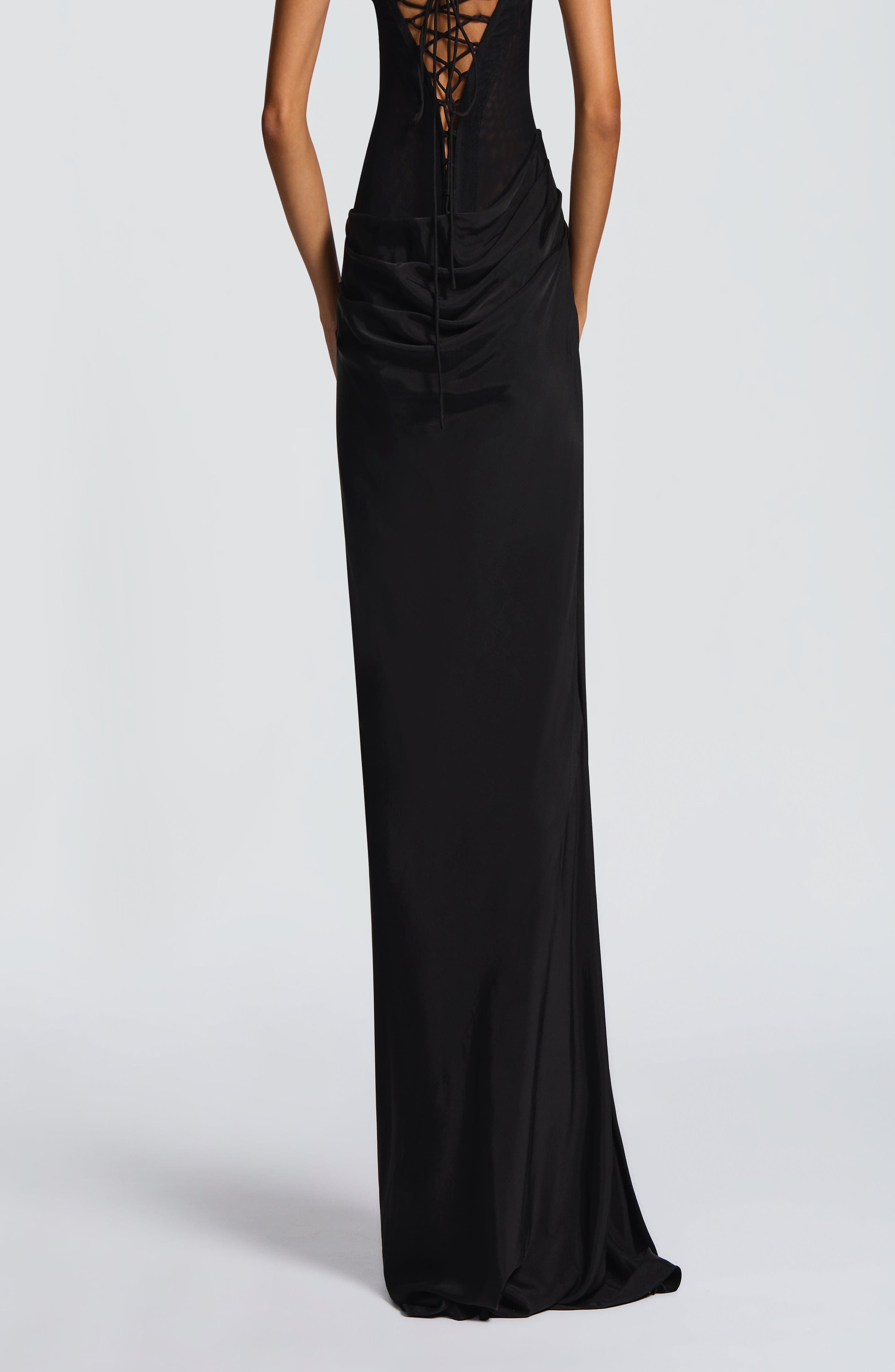 Liora Black Maxi Dress - Strapless Cowl Neck, Lace-Up Back - Image 4