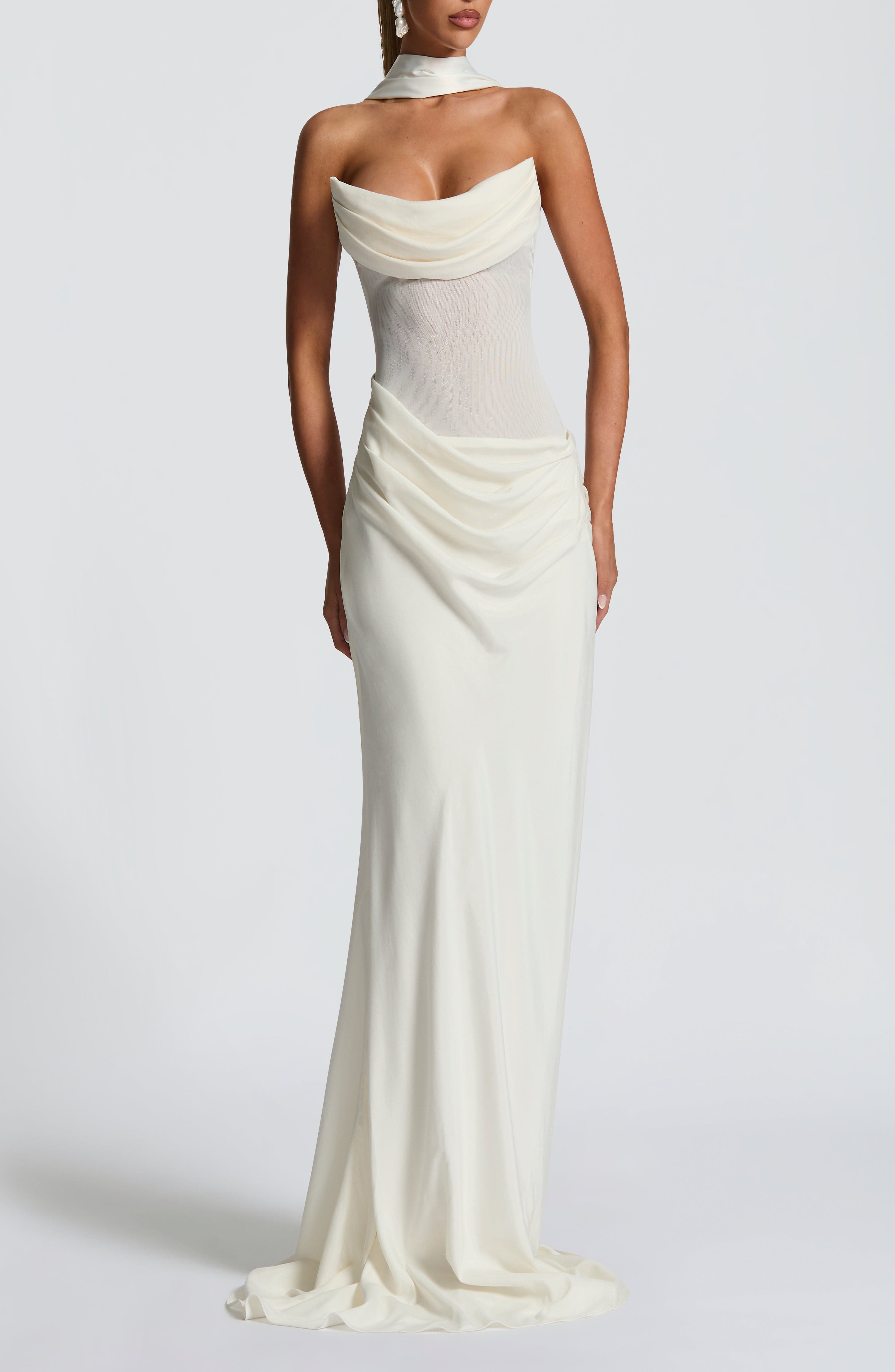 Liora Ivory Strapless Cowl Neck Maxi Dress with Lace-Up Back - Image 10
