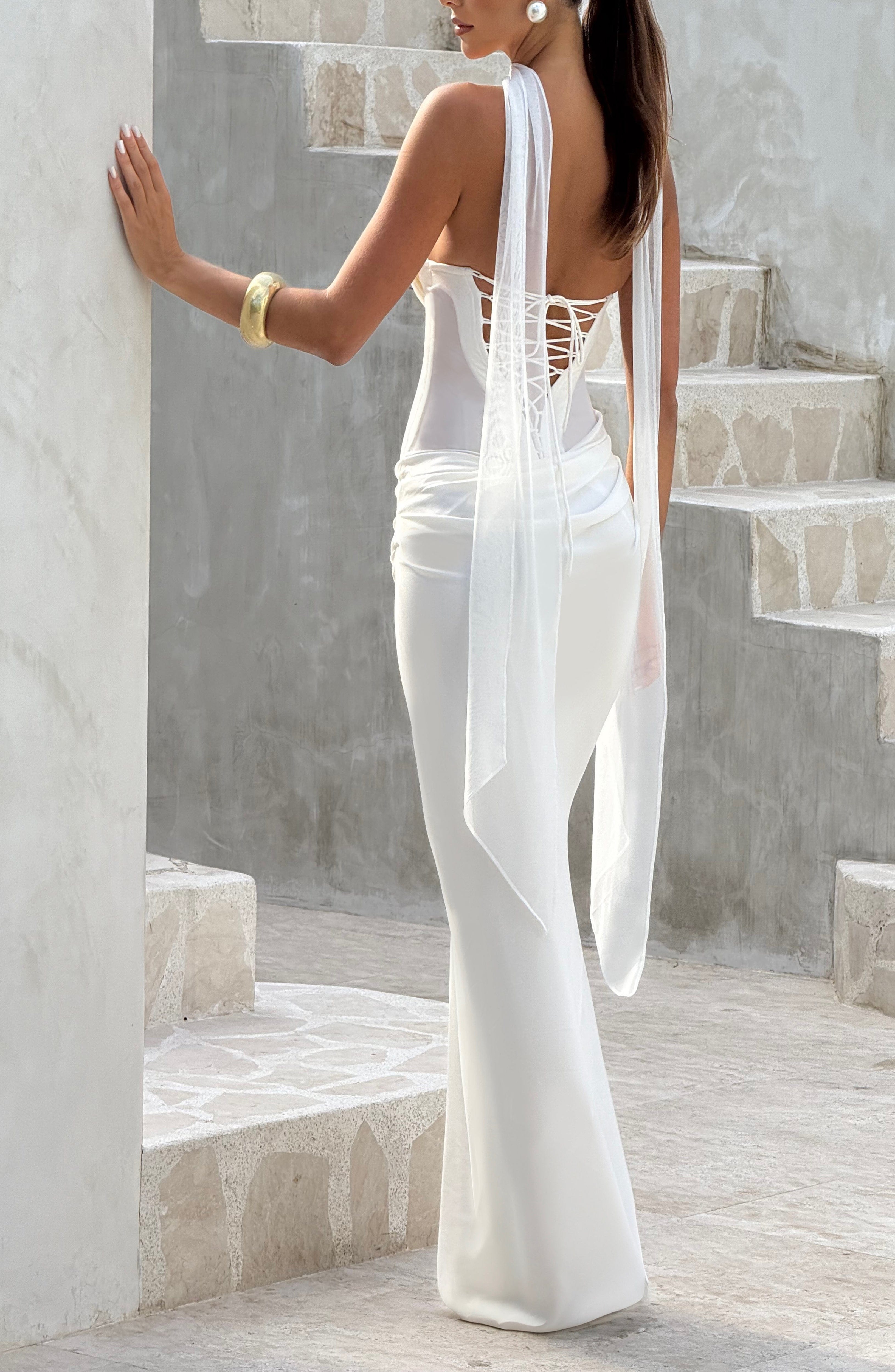 Liora Ivory Strapless Cowl Neck Maxi Dress with Lace-Up Back - Image 6