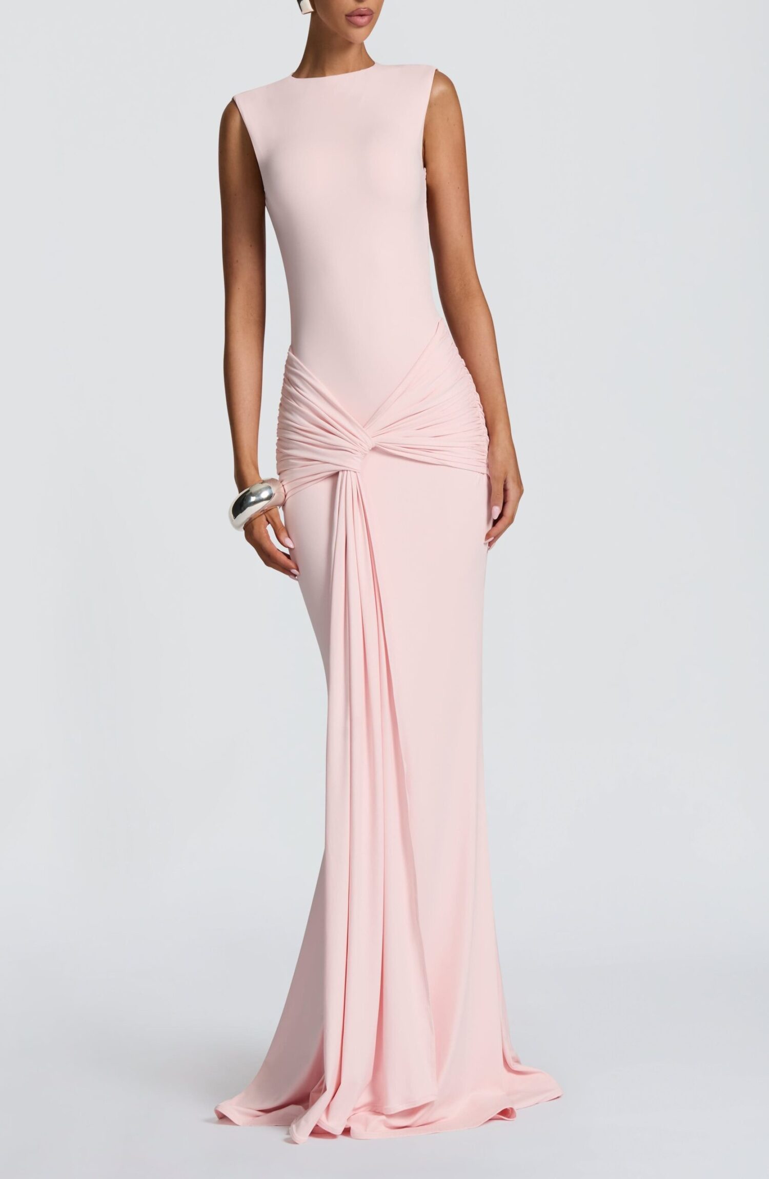 Lorenza Maxi Dress Blush - Slinky Jersey, High Neck, Open Back - Image 12