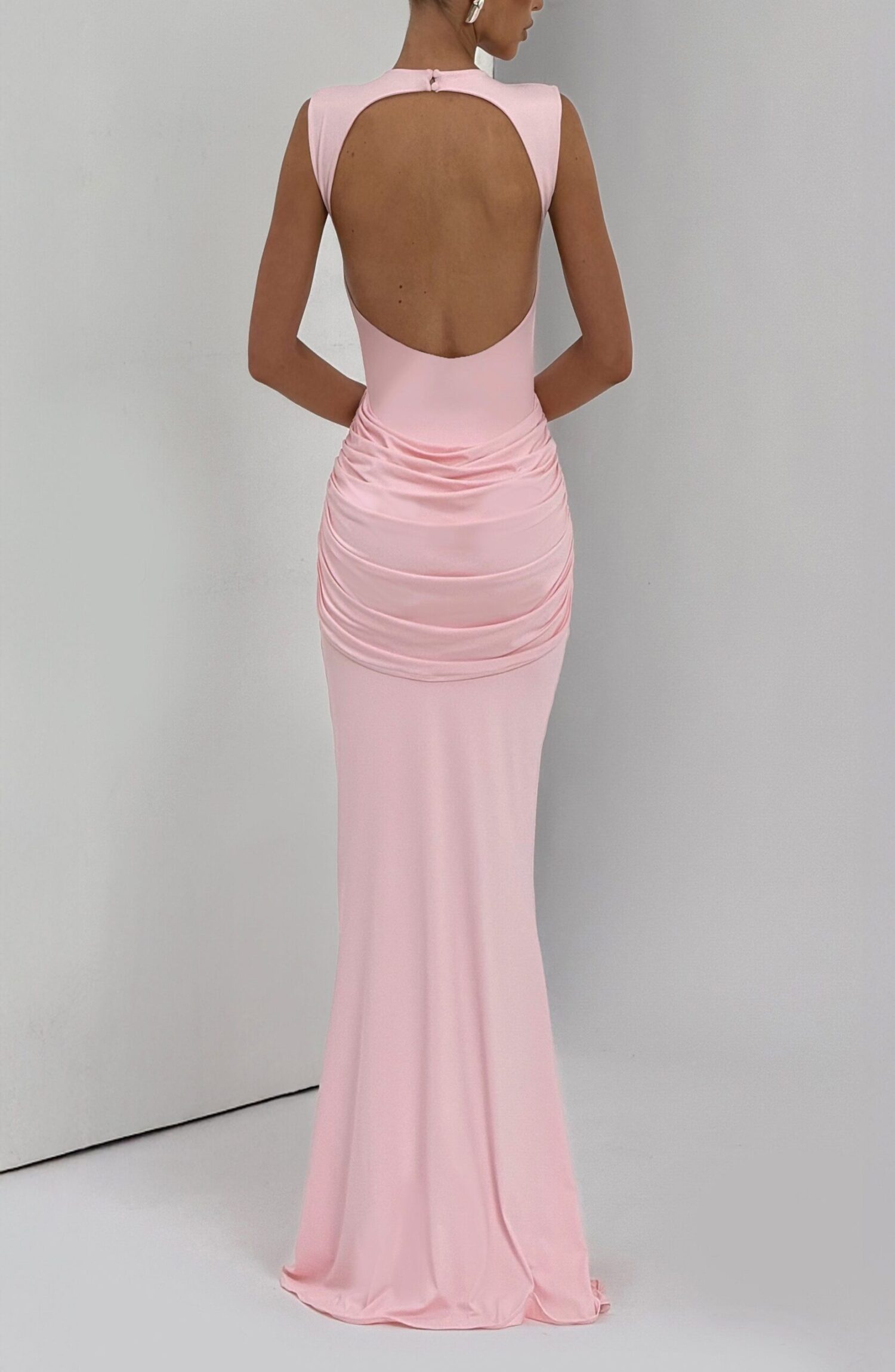 Lorenza Maxi Dress Blush - Slinky Jersey, High Neck, Open Back - Image 9