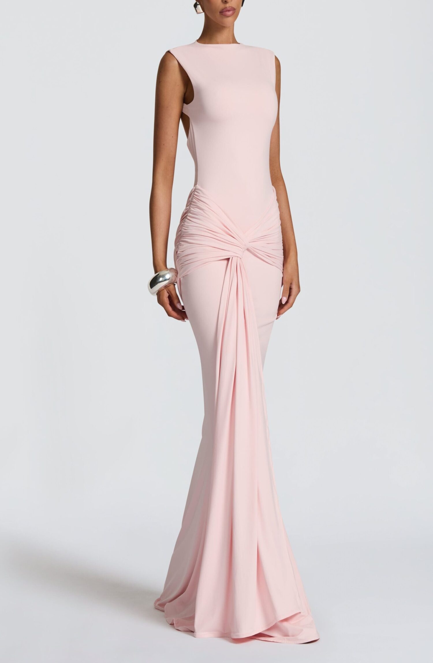 Lorenza Maxi Dress Blush - Slinky Jersey, High Neck, Open Back - Image 11