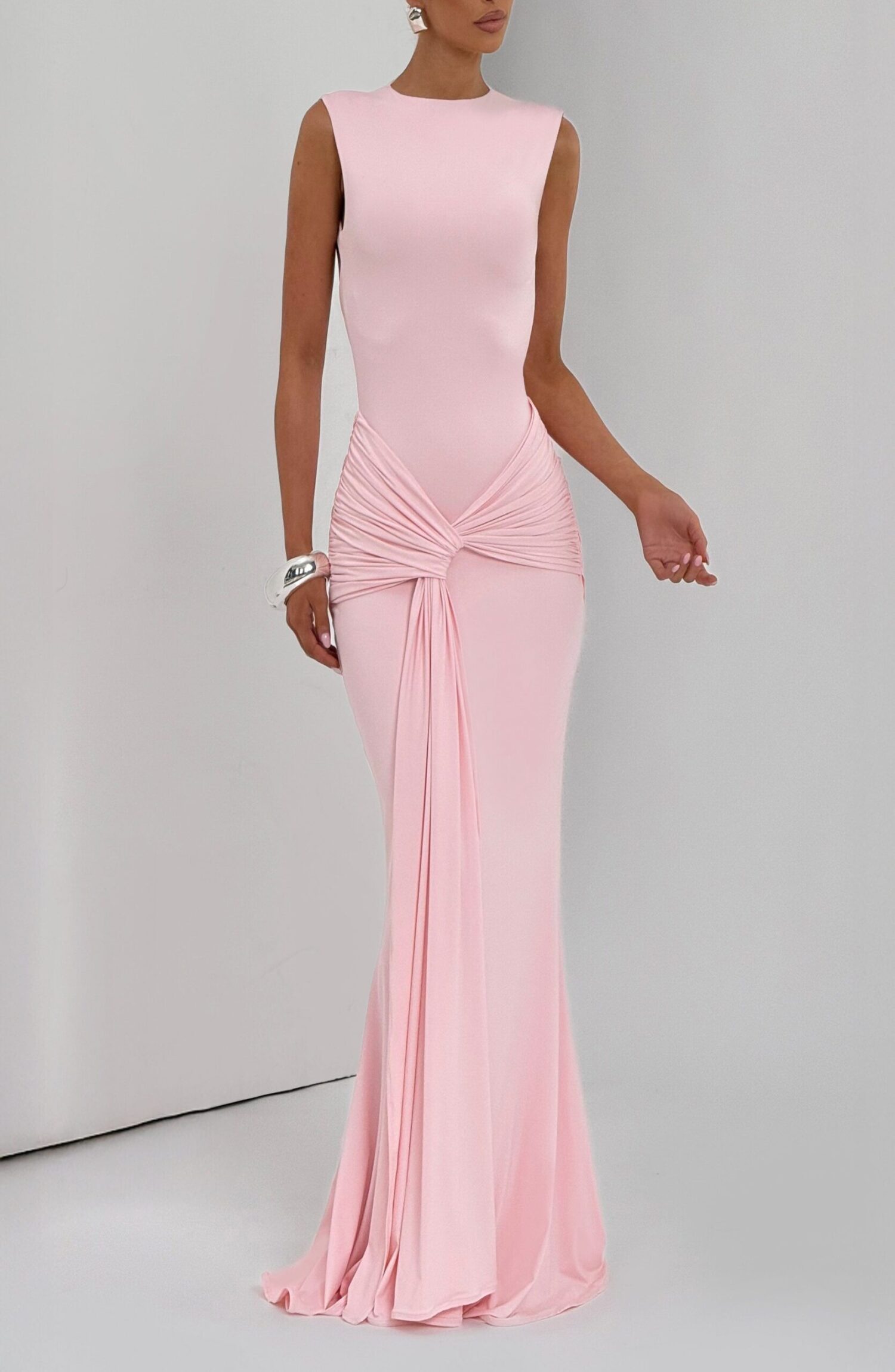 Lorenza Maxi Dress Blush - Slinky Jersey, High Neck, Open Back - Image 8