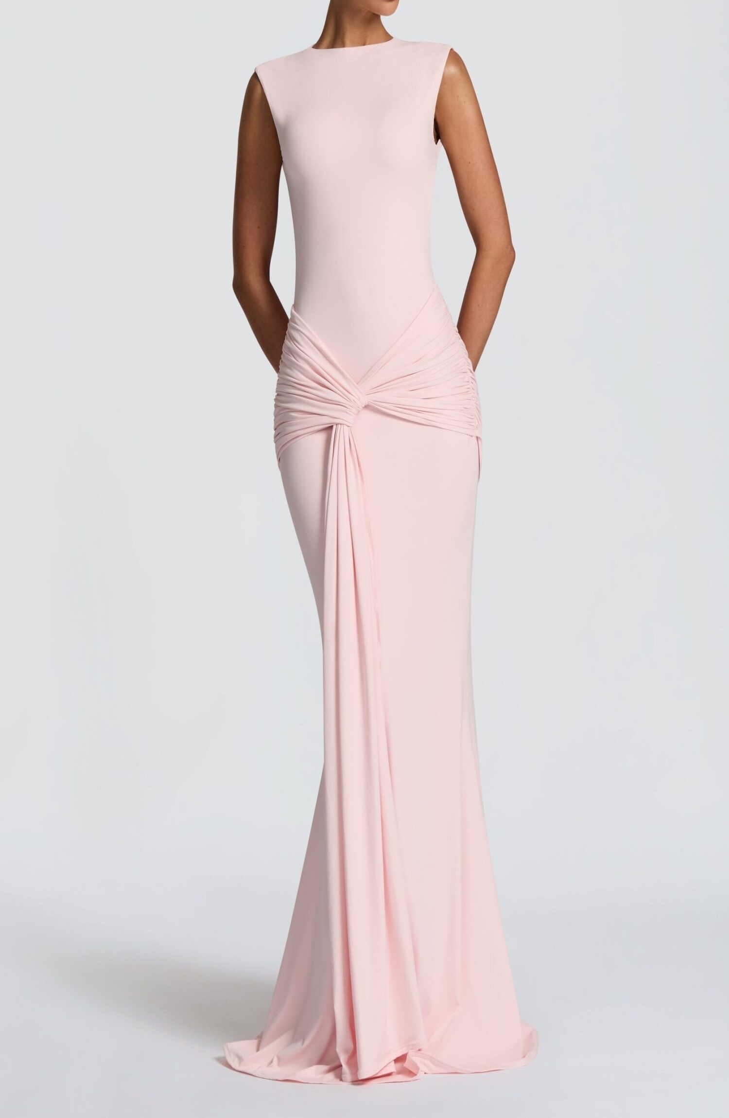 Lorenza Maxi Dress Blush - Slinky Jersey, High Neck, Open Back