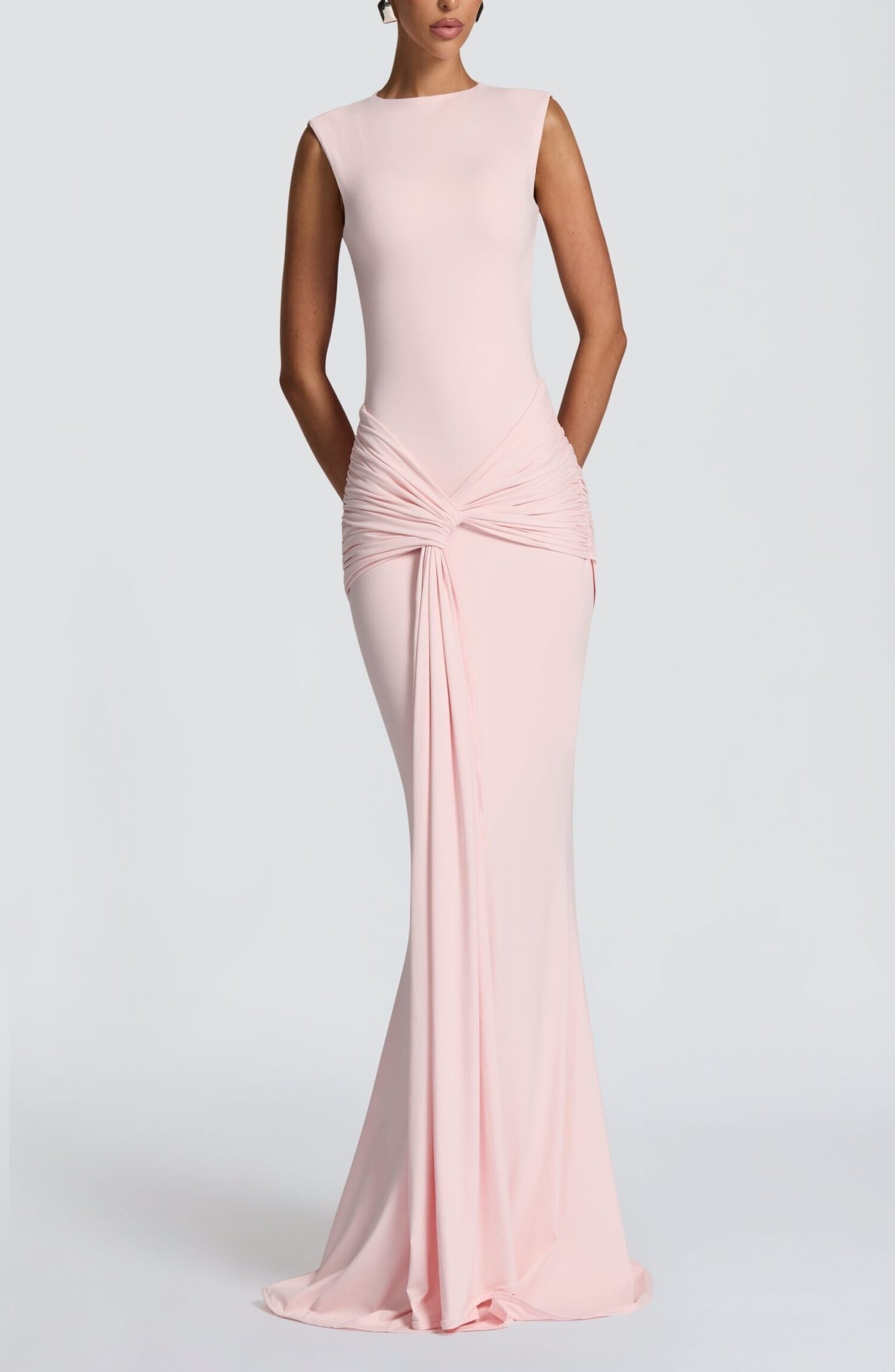 Lorenza Maxi Dress Blush - Slinky Jersey, High Neck, Open Back - Image 13
