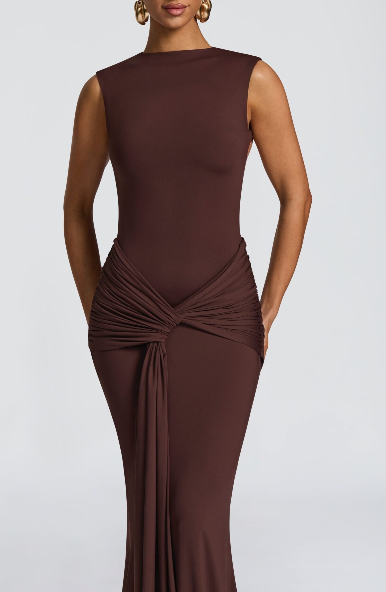 Lorenza Maxi Dress Plum Brown - Elegant Fit & Flare Jersey Evening Gown - Image 7