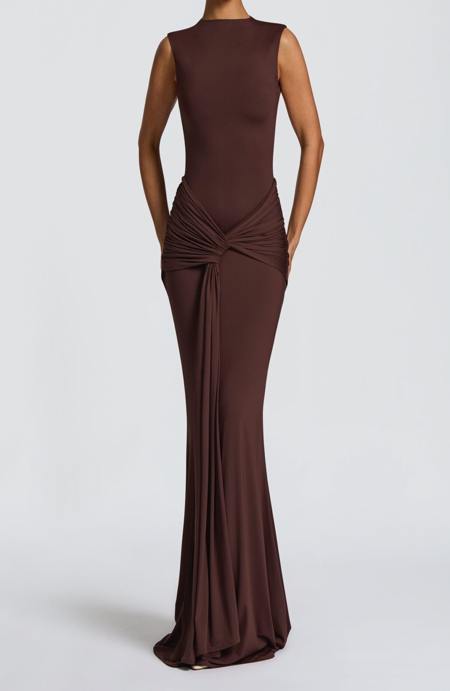 Lorenza Maxi Dress Plum Brown - Elegant Fit & Flare Jersey Evening Gown - Image 2