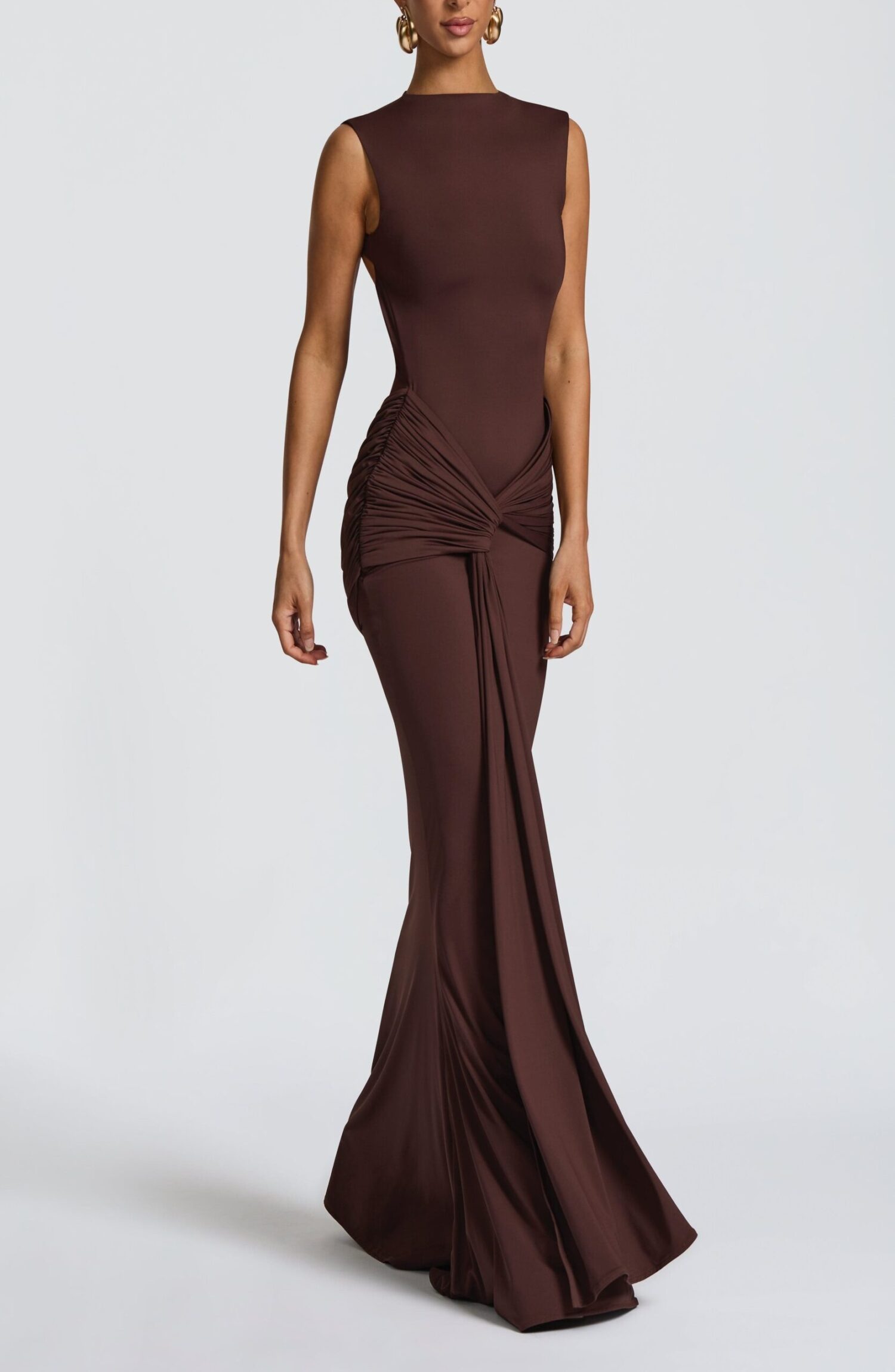 Lorenza Maxi Dress Plum Brown - Elegant Fit & Flare Jersey Evening Gown
