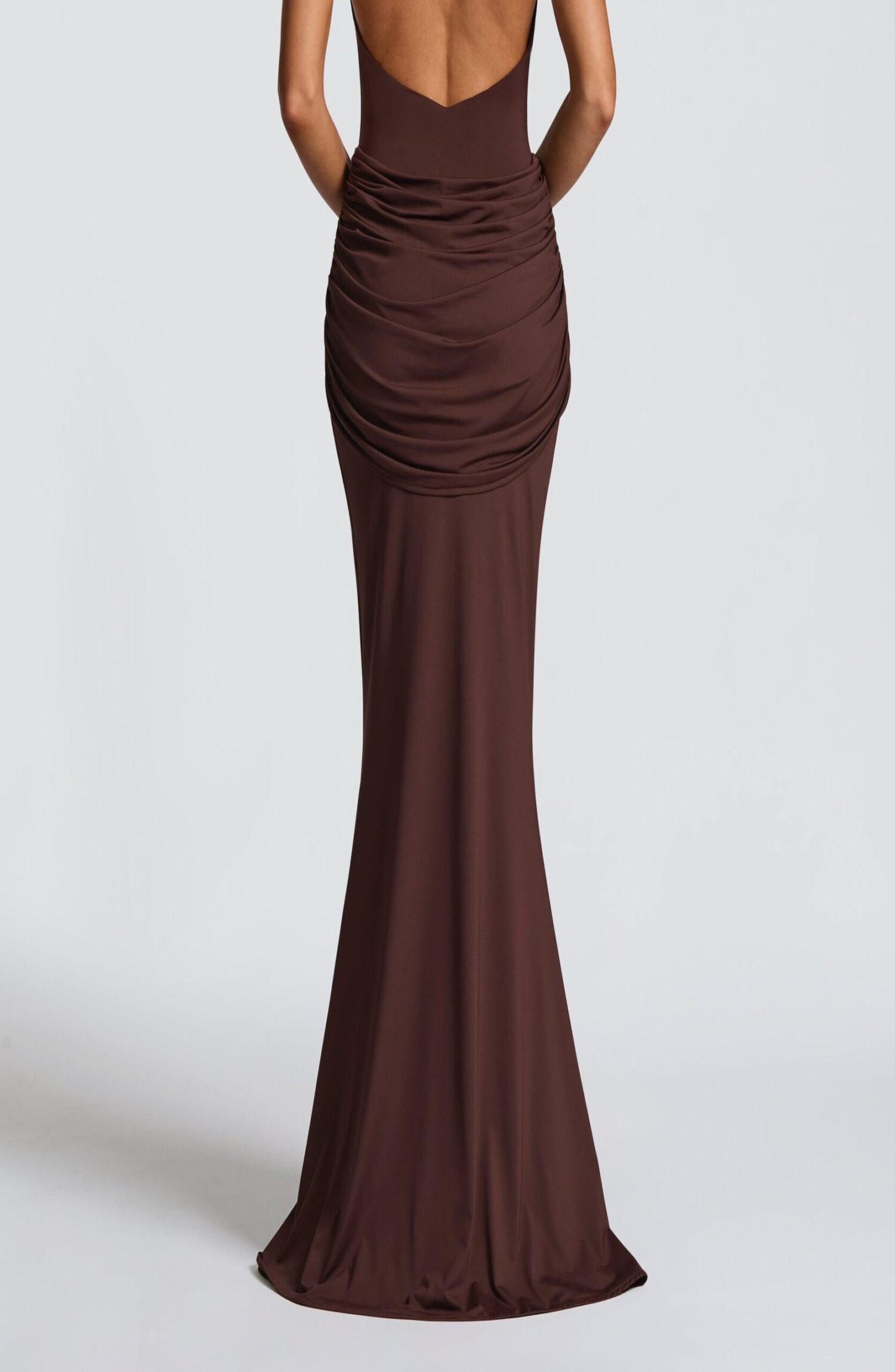 Lorenza Maxi Dress Plum Brown - Elegant Fit & Flare Jersey Evening Gown - Image 3